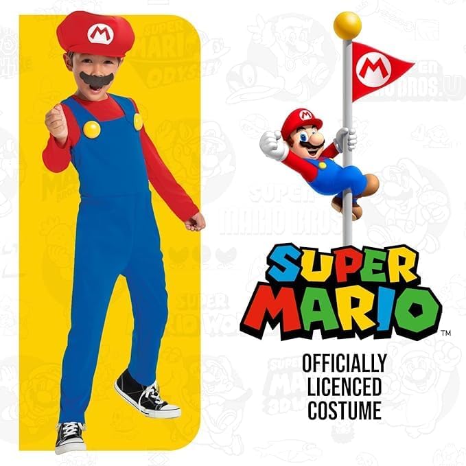 Detalle 1 de Disguise Super Mario-kostuum voor kinderen met Mario-hoed en snor