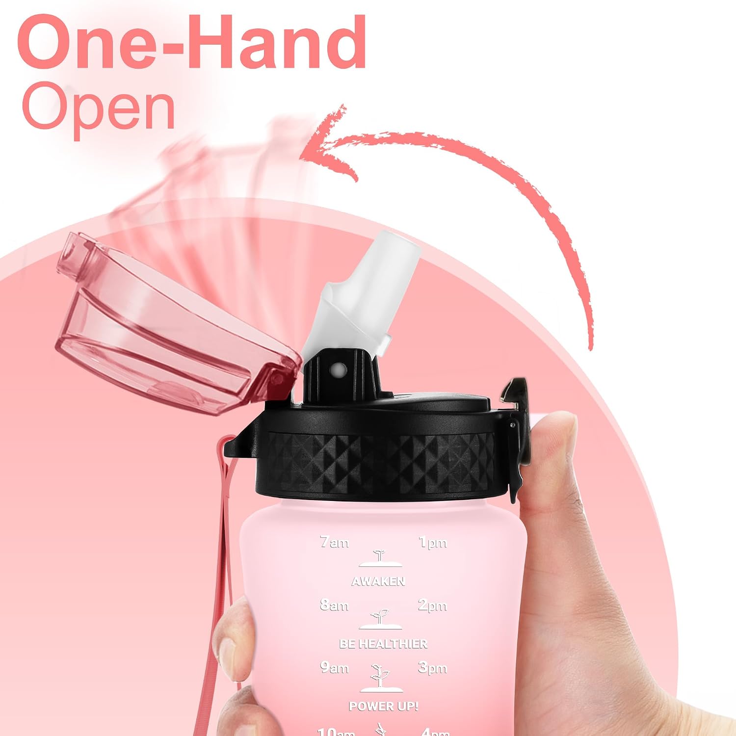 Thumbnail 2 de GOPPUS 350ml Kids Water Bottle with Straw, Flip Top Lid & Strap (Blush Pink Ombre)