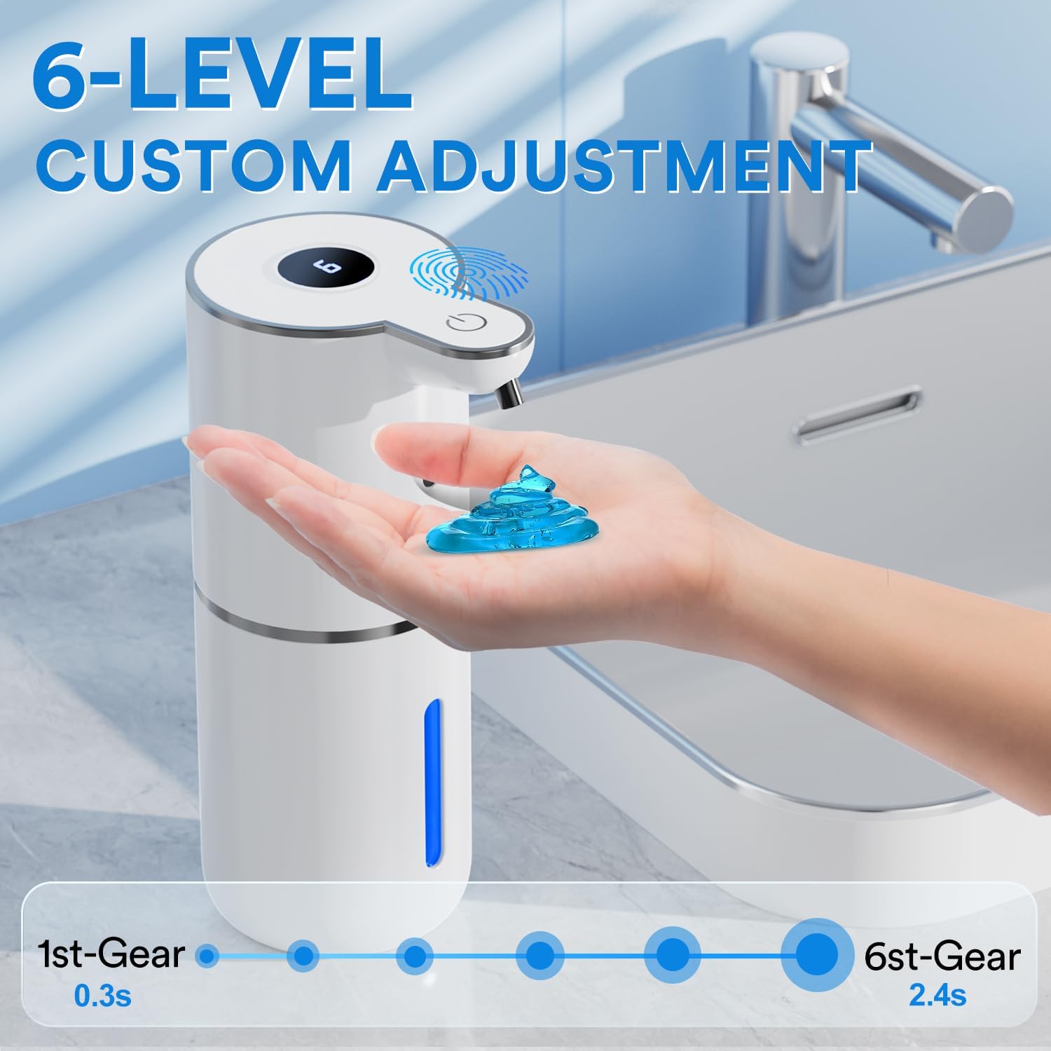 Detalle de Fachixy automatischer Seifenspender mit Sensor und digitaler Anzeige, 380 ml, USB-wiederaufladbar (IPX5)