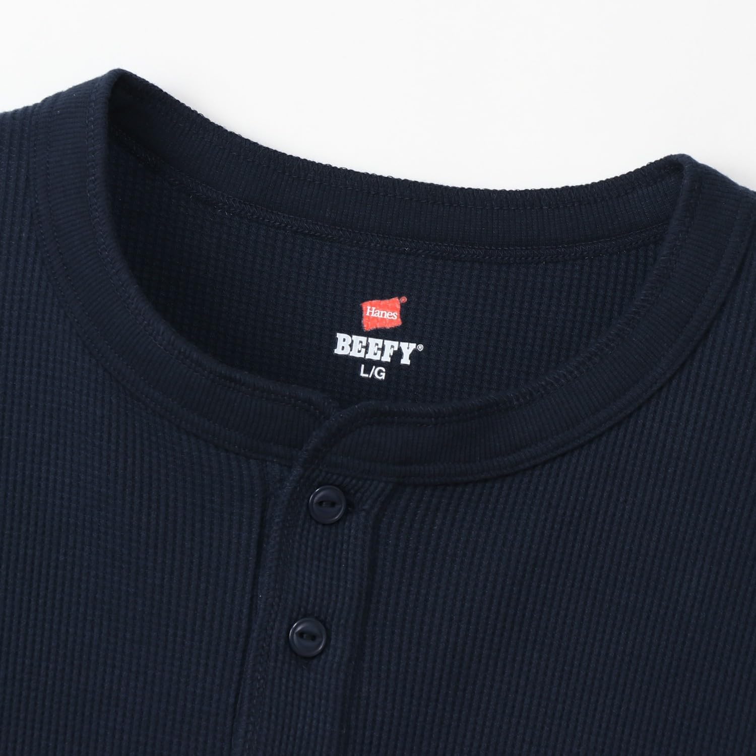Detalle de Hanes BEEFY HM4-S104-090 サーマルヘンリーネック長袖Tシャツ ワッフル生地