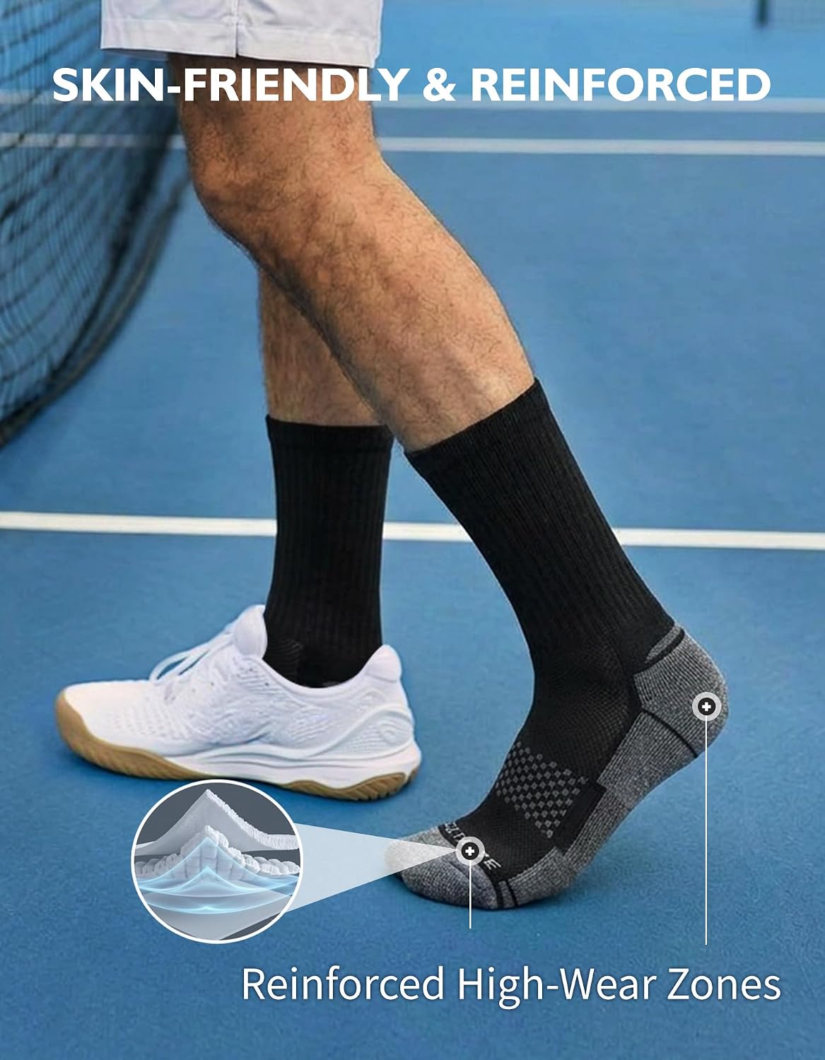 Detalle 2 de CLOSEMATE CT08 Men's Cushioned Crew Socks, 6 Pairs, Cotton Blend