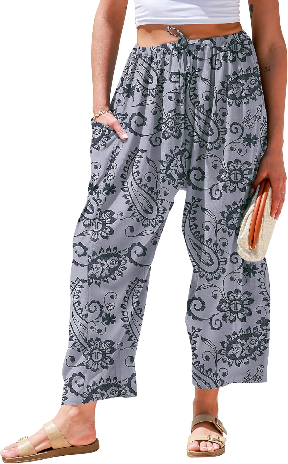 Thumbnail 5 de TARSE Womens Linen Wide Leg Pants with Pockets — Casual Beach-Ready Palazzo Harem Pants