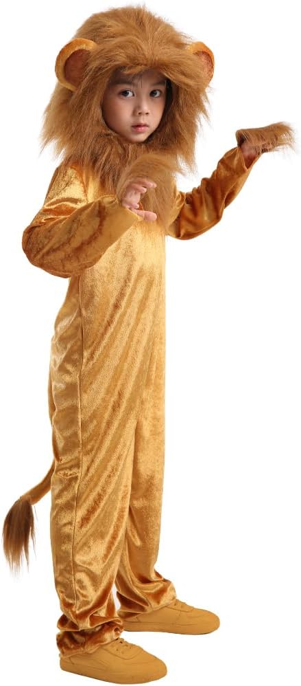 Detalle 1 de Seasons Cuddly Lion Kids’ Halloween Costume Onesie, Gold, Size 10-12