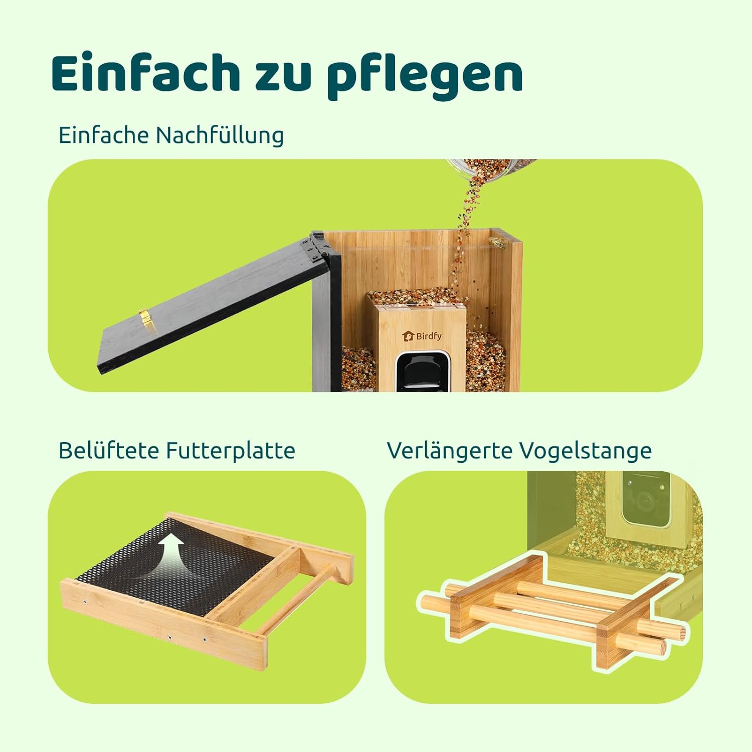 Detalle 1 de NETVUE Bambus Mini Vogelfutterhaus mit Kamera 1,9 L