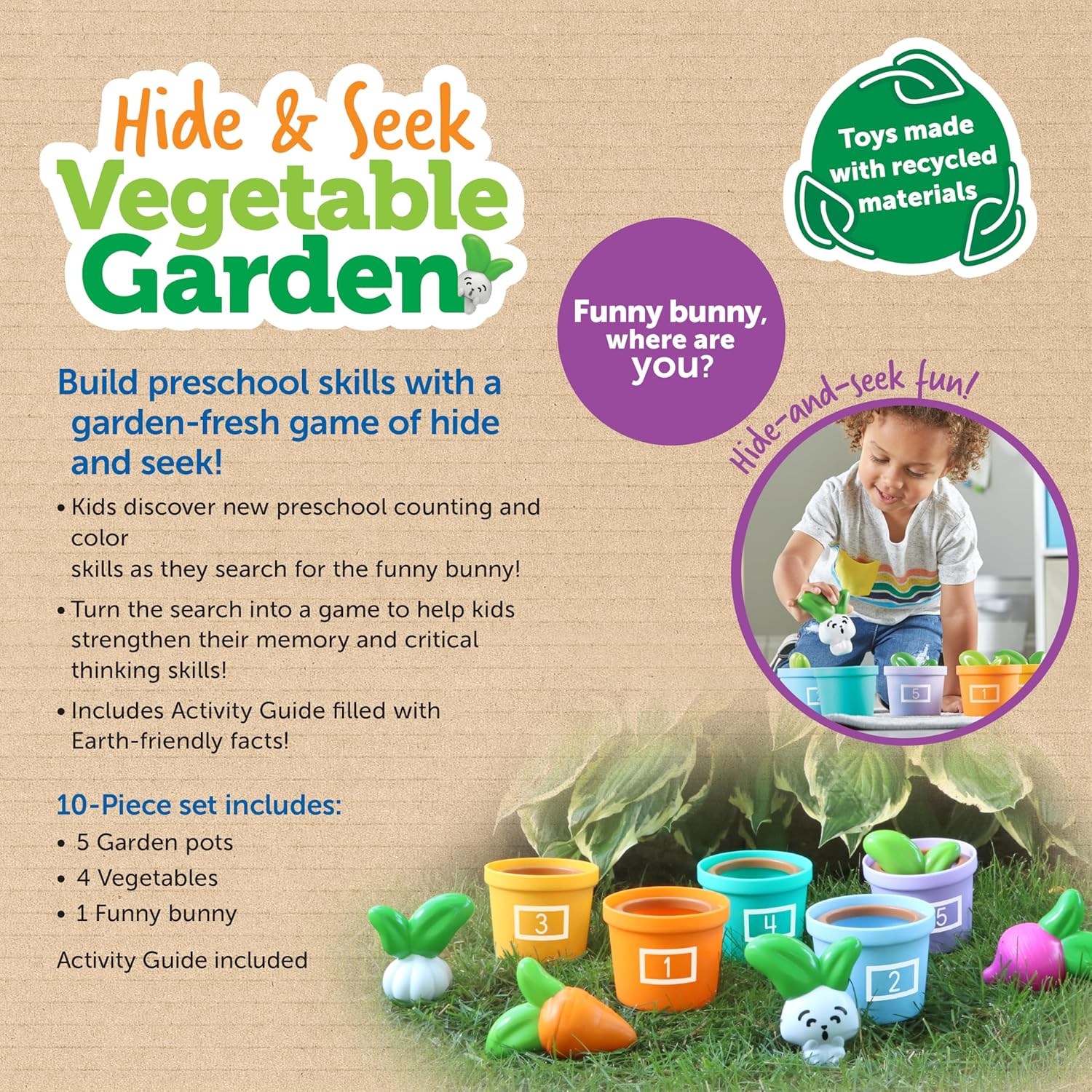 Detalle de Learning Resources Hide & Seek Vegetable Garden – Gioco educativo sostenibile per bambini 18 mesi