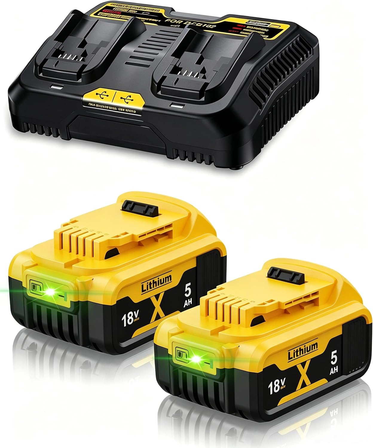 Detalle de Hamvolty 2-delige accu-set voor DeWalt 18 V, 5.000 mAh en 6 A-lader