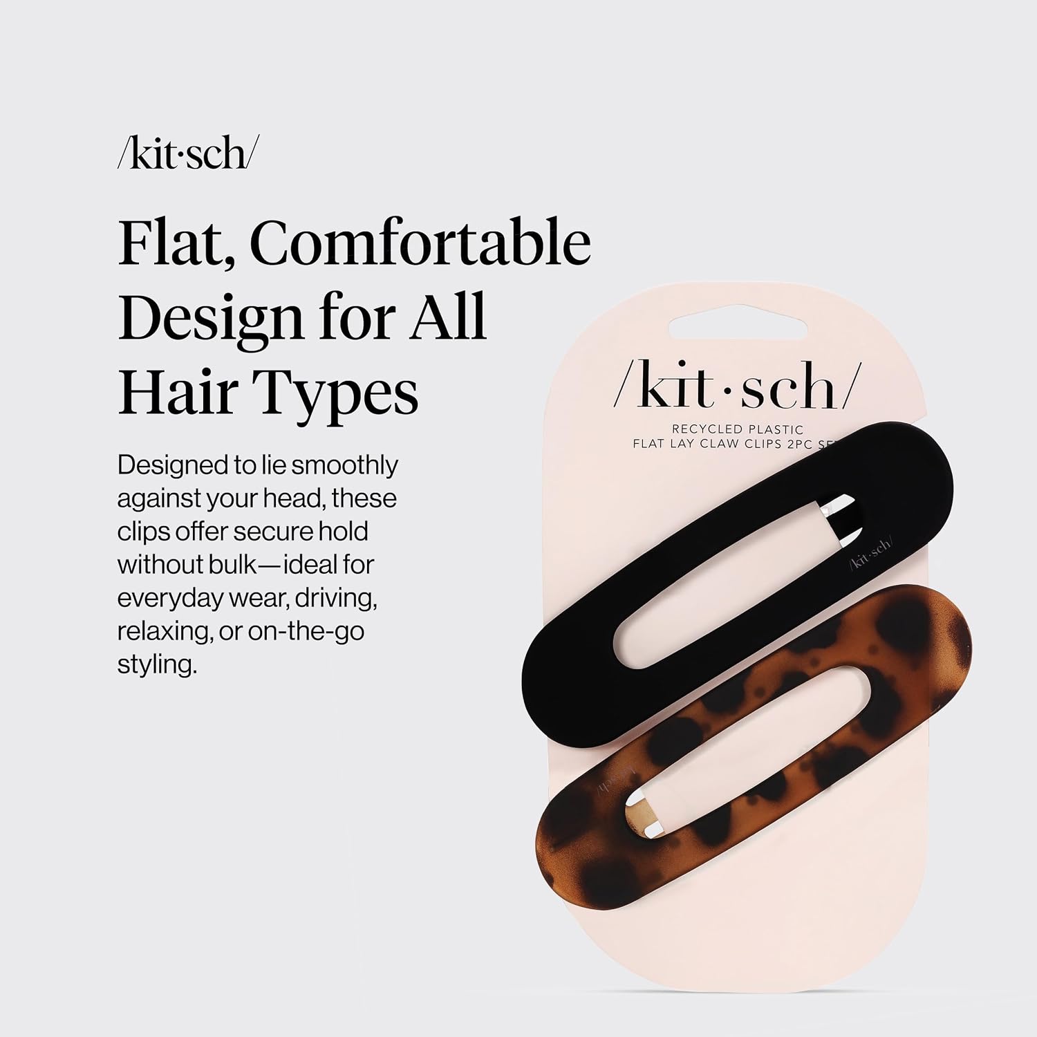 Detalle 2 de Kitsch Flat Hair Clips for Women - Strong Hold, No Slip Grip, 2-Pack (Black & Tortoise)