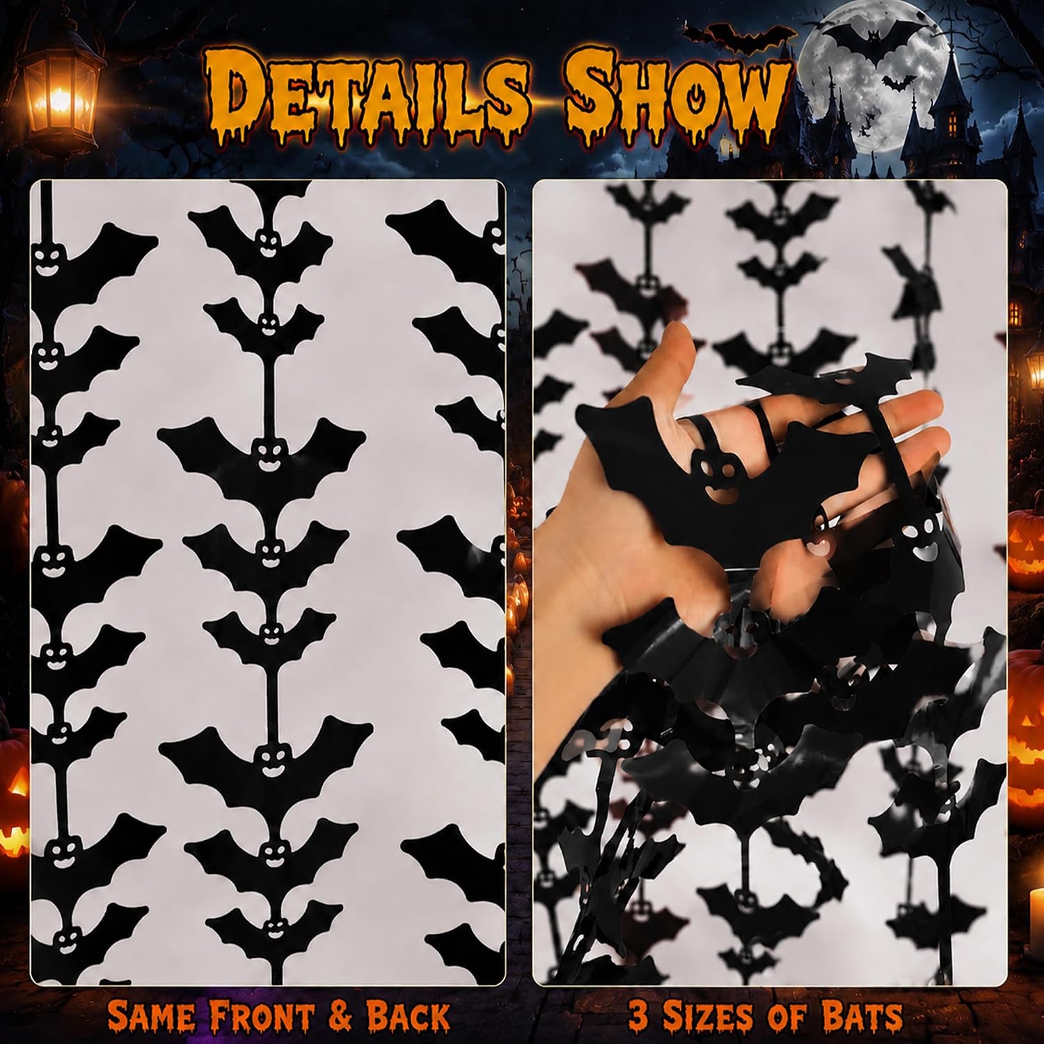 Thumbnail 2 de Halloween Bat Foil Fringe Curtain 6.56 ft x 3.28 ft