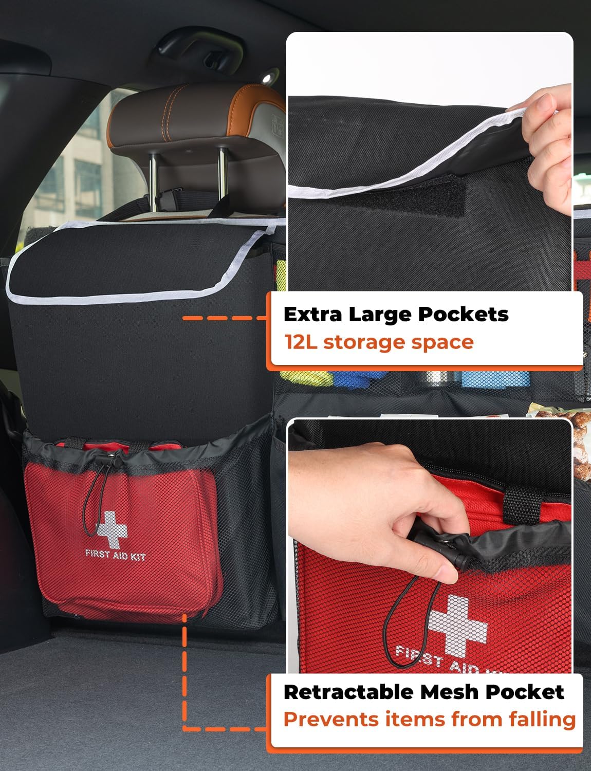 Detalle 2 de Oasser Car Boot Organiser 12L hanging storage