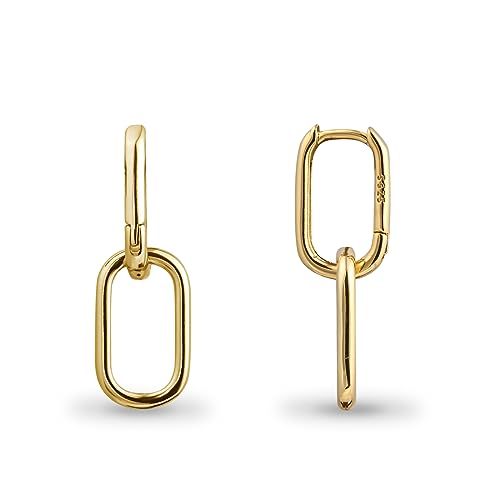 Detalle de Weviway 925 Sterling Silver Double Ring Oval Huggie Hoop Earrings – Gold Plated, Hypoallergenic for Sensitive Ears
