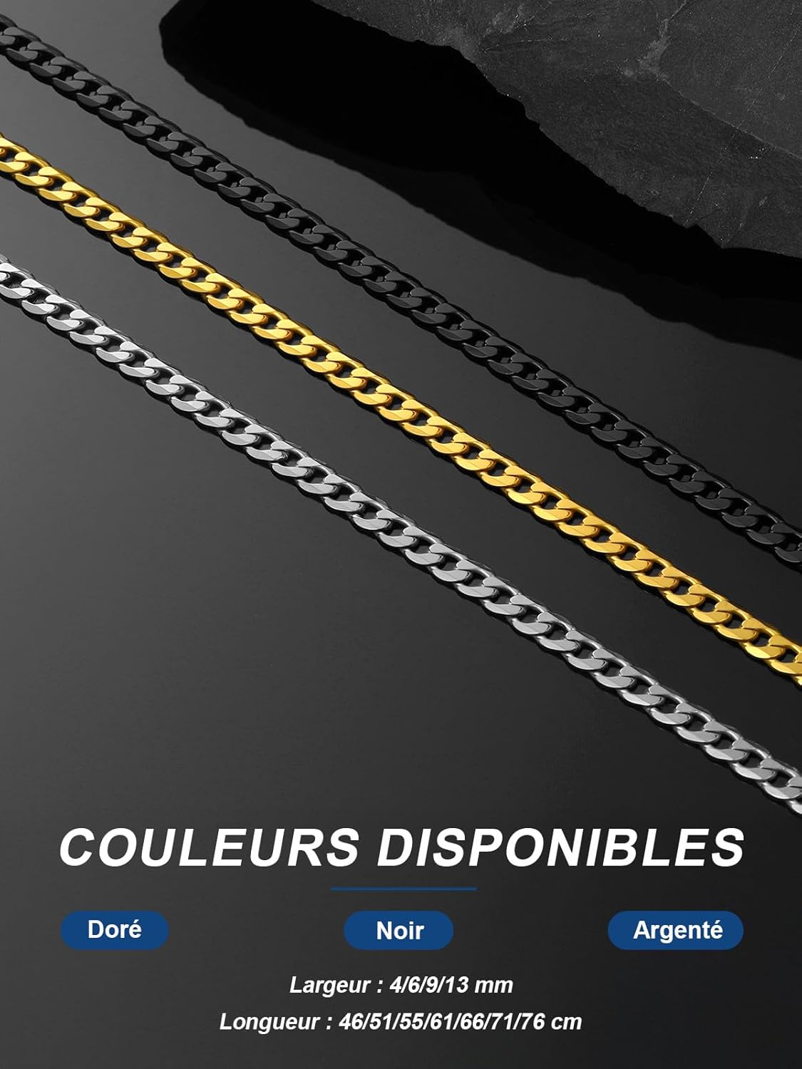 Thumbnail 6 de Collier Cuban Large ChainsPro en acier inoxydable pour homme – 4/6/9/13 mm, 46–76 cm