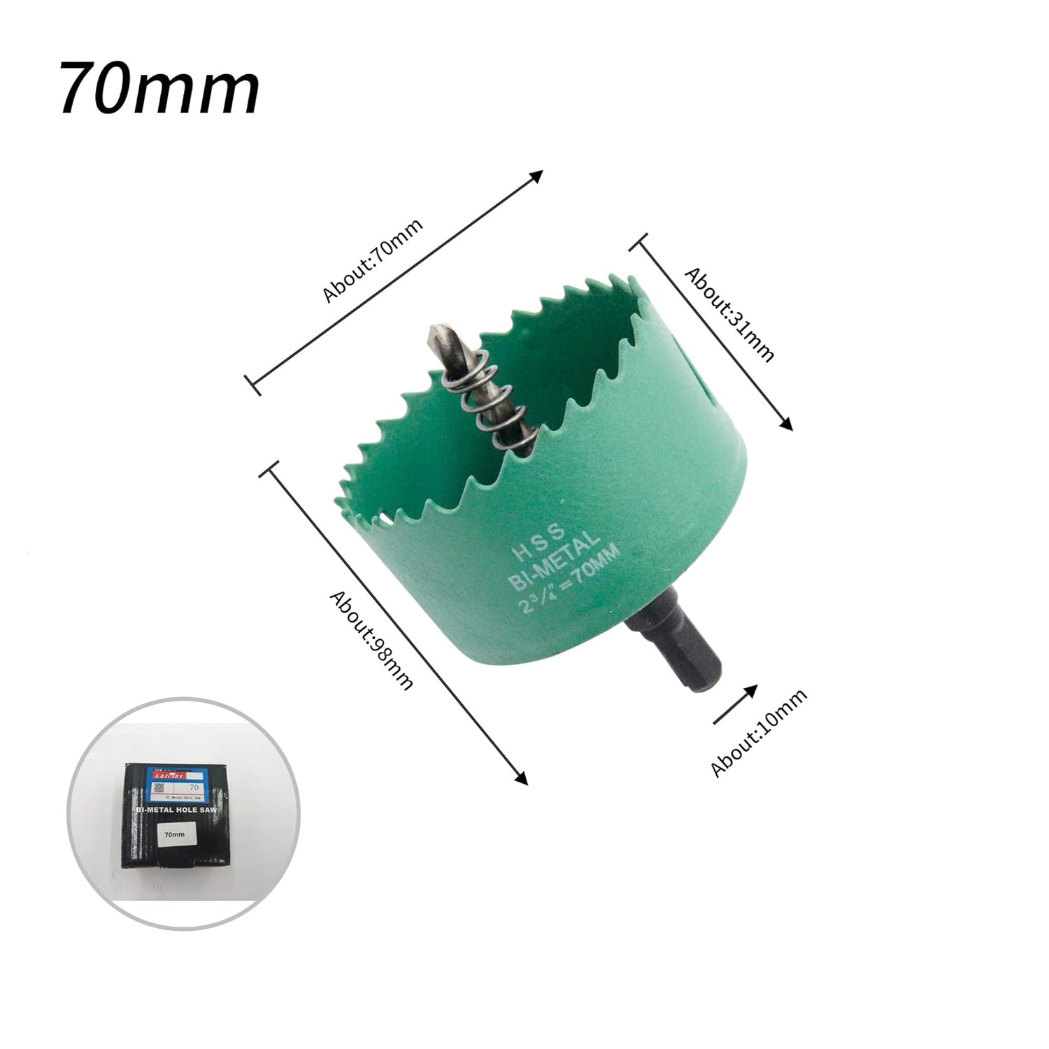 Detalle de Laiwei 70mm HSS bi-metal hole saw (2.7") for wood, plasterboard and metal profiles