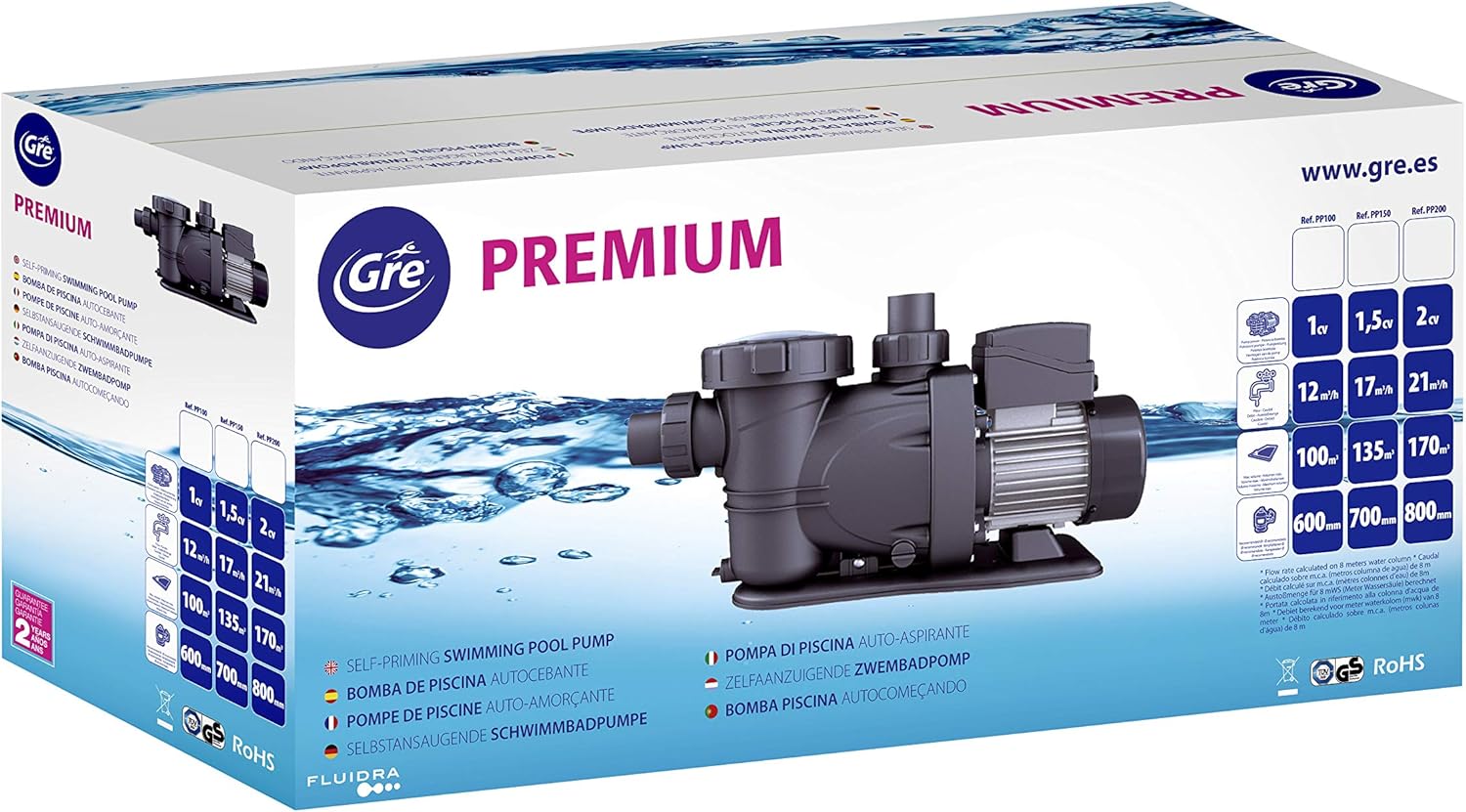 Thumbnail 4 de Gre PP102 – Pompe de filtration pour piscine, 900 W, 20 m³/h, jusqu’à 100 m³