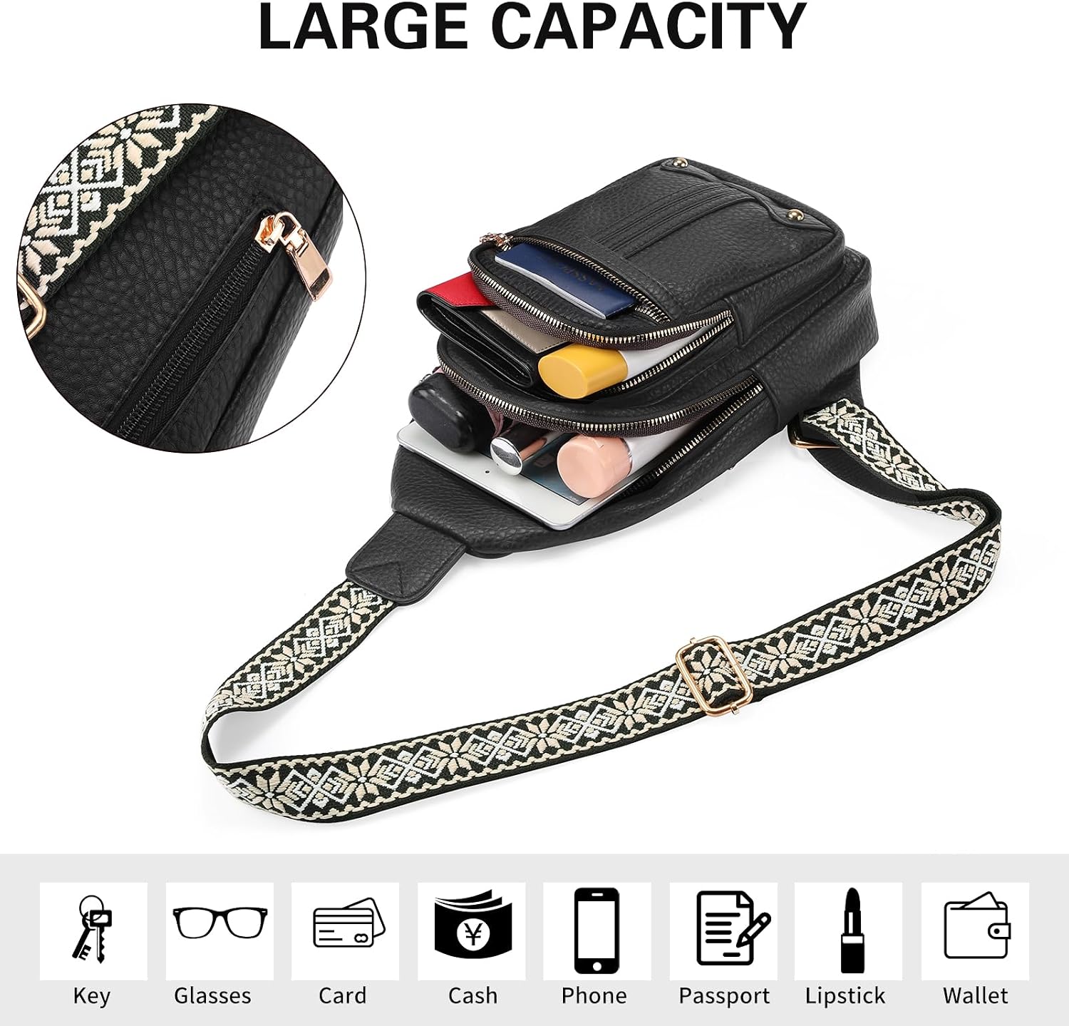 Detalle de GAEKEAO Borsa tracolla vegana in PU con zip e tasche antifurto