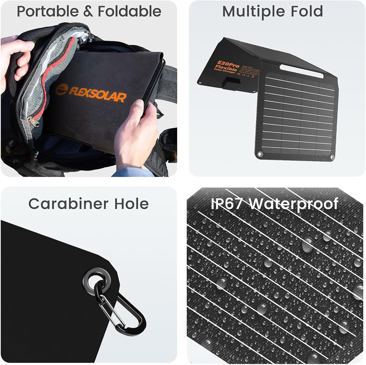 Thumbnail 3 de FlexSolar 20W Foldable Solar Panel Charger: Compact, IP67, Fast Charging for Outdoor Use