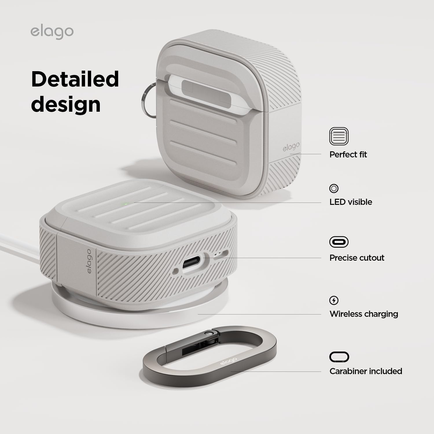 Thumbnail 4 de elago EAP4AM-HANG-ST Armor Case for AirPods 4 & 5, Silicone, Stone