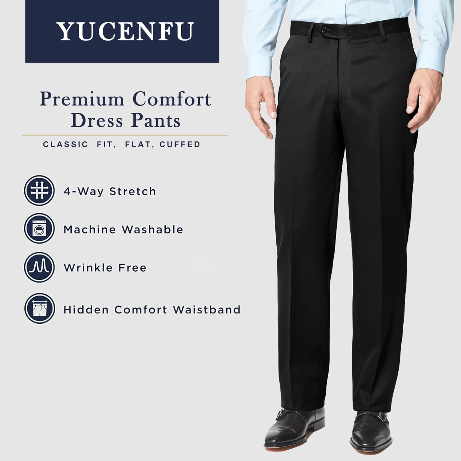 Thumbnail 4 de Men's Cozy Hidden Expandable Waist Dress Pants with Premium Stretch Texture Weave
