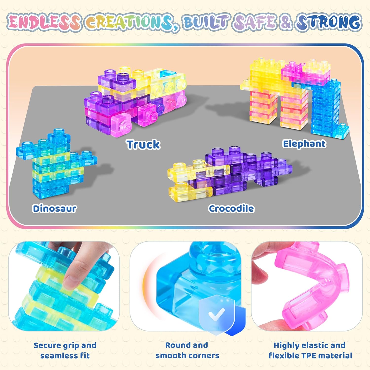 Detalle de JOY SPOT! 40-Piece Sensory Soft Building Blocks for Toddlers (TPE Squishy Stack & Stretch Toy Set)