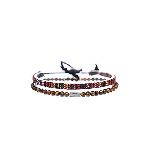 Detalle de Made by Nami 2x Boho Surfer Bracelet Set – Brown & Tigereye (Handmade, Adjustable, Waterproof)