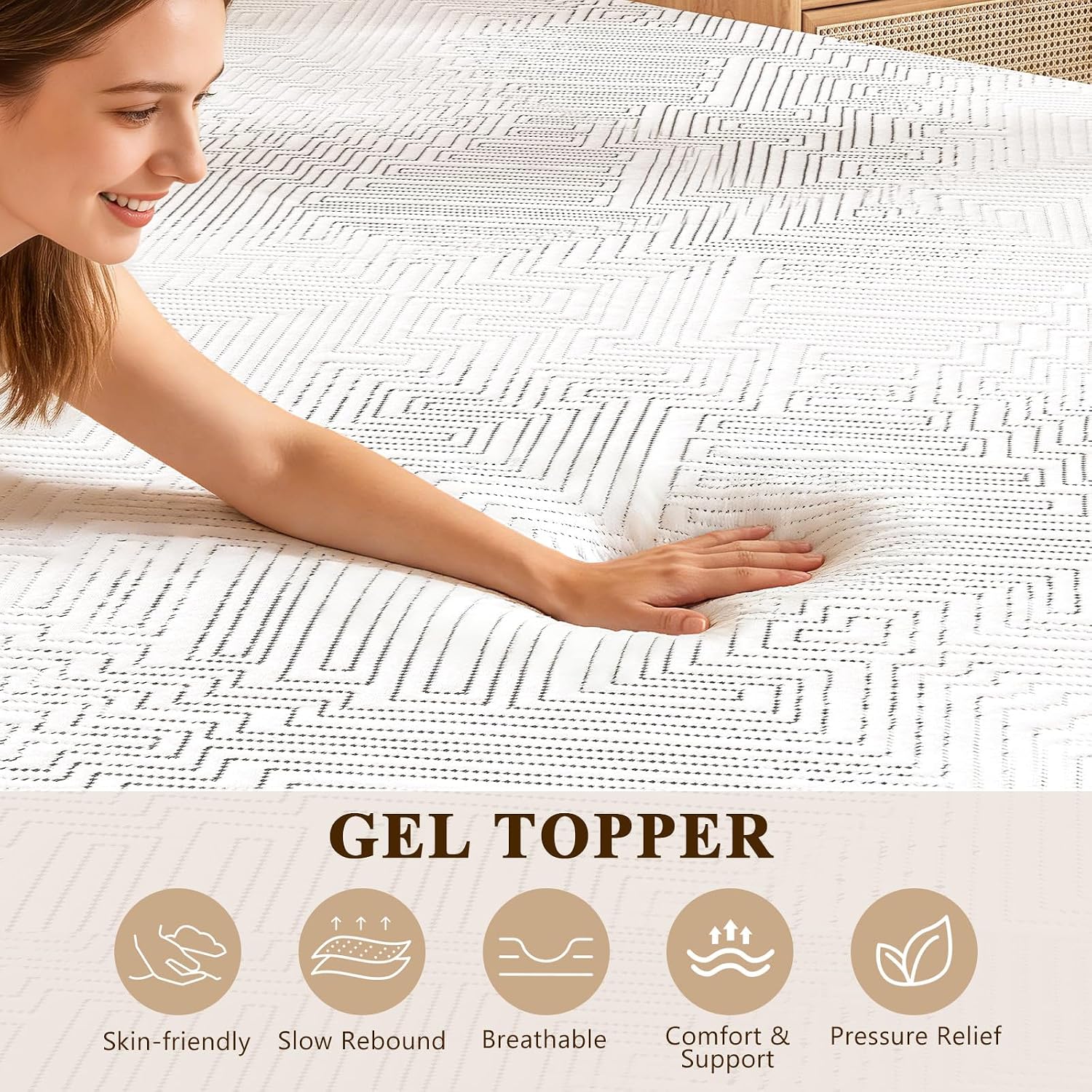 Detalle 2 de Mattress Topper Double Bed 10cm Memory Foam with Anti-Slip Cover (135x190 cm)