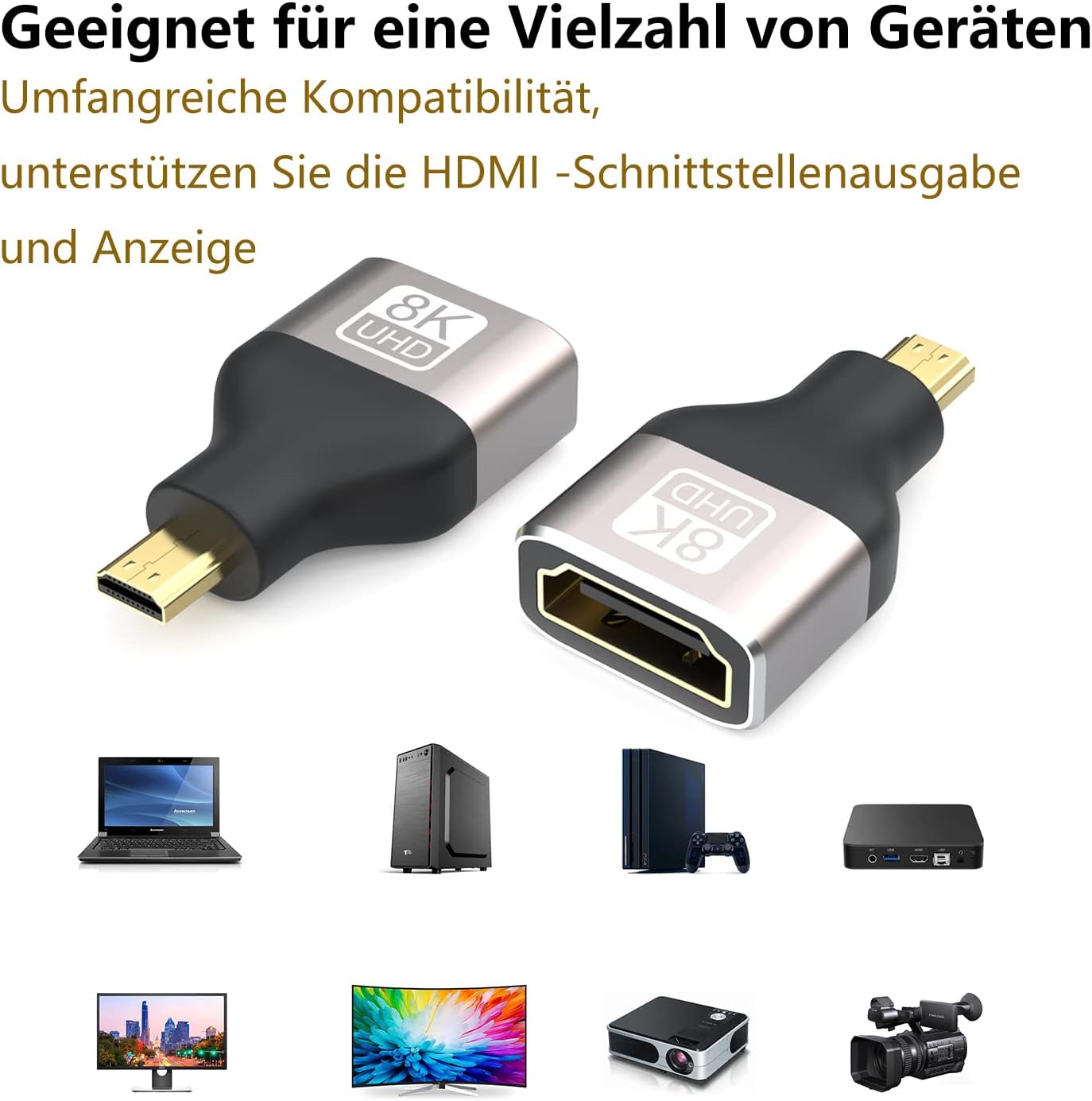 Thumbnail 2 de VMOJO Micro‑HDMI auf HDMI 2.1 Adapter (2er‑Set) für 8K@60Hz, 4K@144Hz und 3D‑Videos