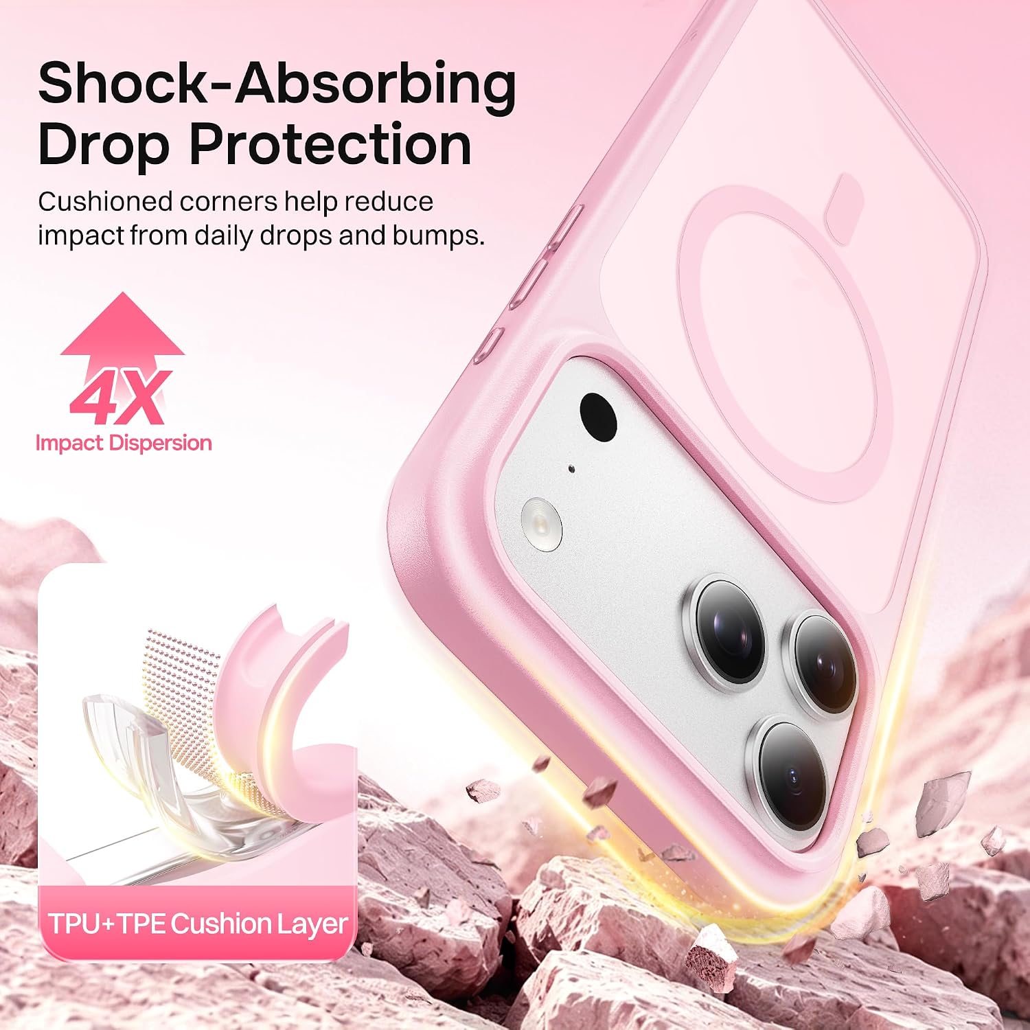 Detalle de SuydanBox Magnetic Case for iPhone 17 Pro Max (6.9", Chalk Pink) with MagSafe and Military-Grade Protection