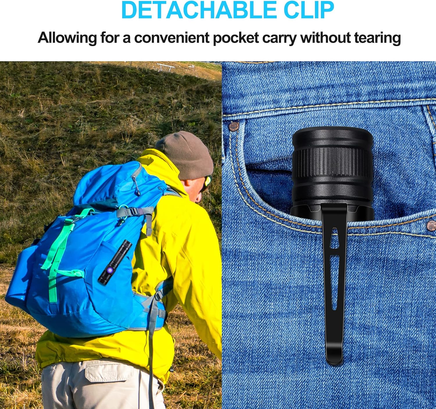 Thumbnail 6 de DARKBEAM Torcia UV Ricaricabile 395 nm – Lampada ultravioletta portatile con clip, rilevamento macchie d'urina per animali