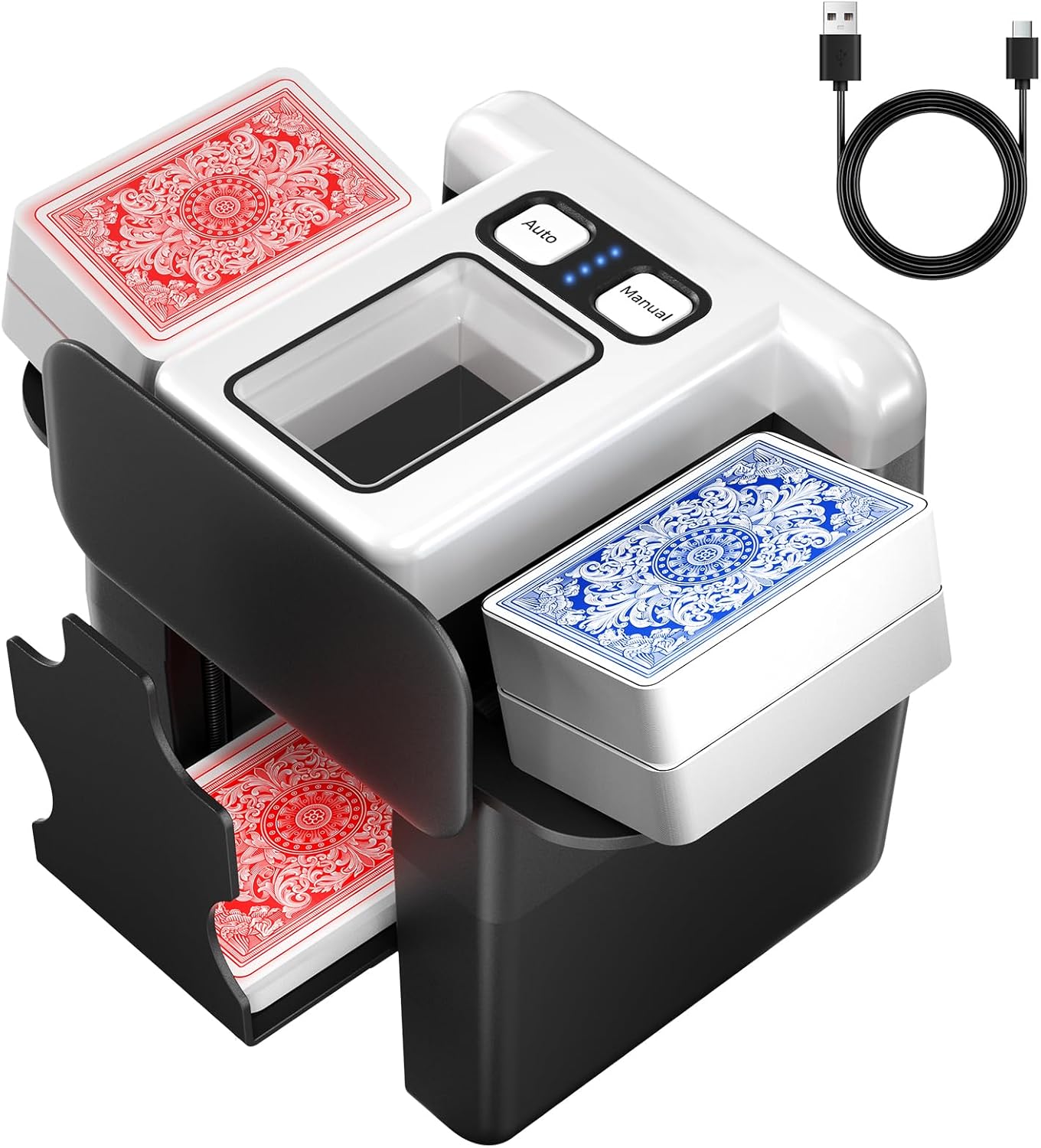 Automatic Card Shuffler 1-4 Deck: Rechargeable 2500mAh Electric Shuffler for Family Nights