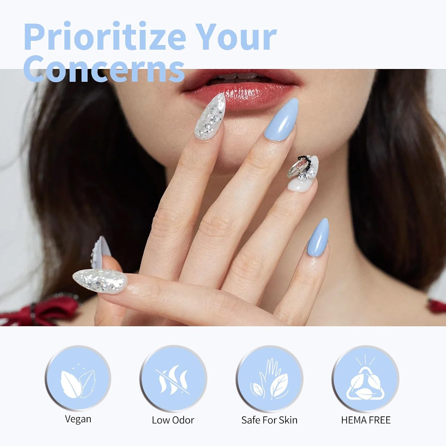 Detalle de CANNI Light Blue Gel Nail Polish (Baby Blue) — HEMA-Free Pastel UV/LED Gel for Glossy, Long-Lasting Color