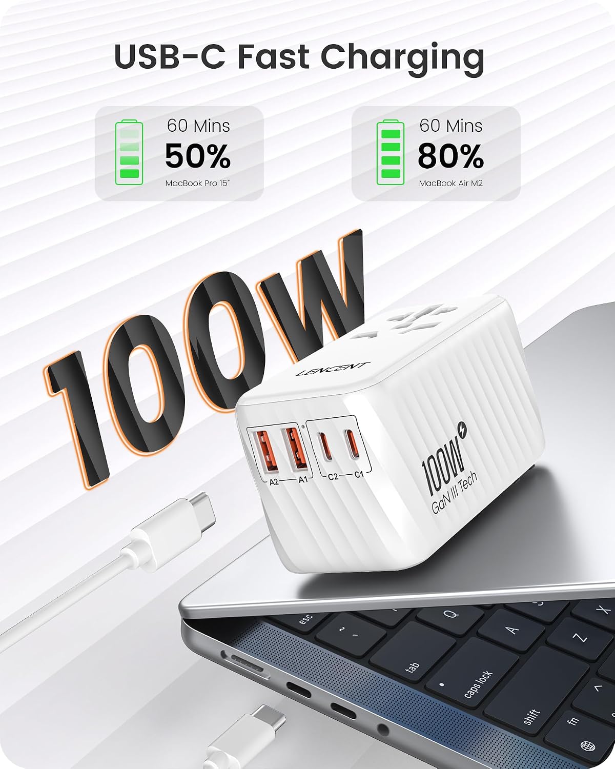 Detalle 2 de LENCENT Adaptador Enchufe Universal GAN 100W