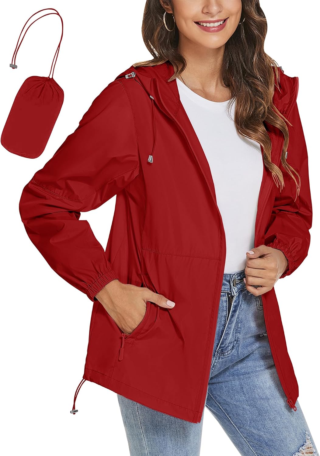 Detalle de iWoo Women’s Waterproof Lightweight Rain Jacket with Packaway Hood & Carry Bag