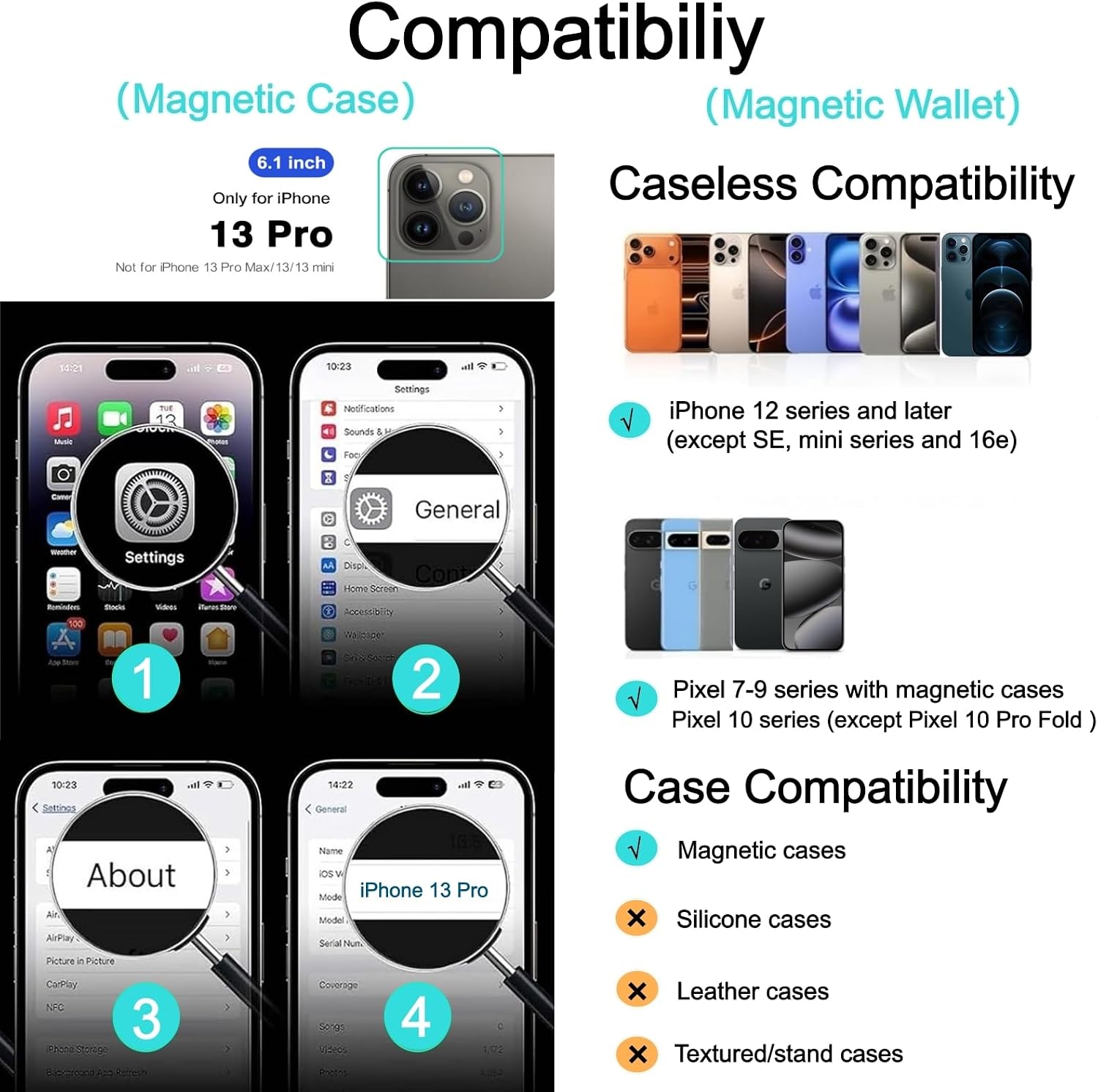 Detalle de Ntwinro Magnetic iPhone 13 Pro Case with Detachable Wallet (MagSafe Compatible) — Deep Blue