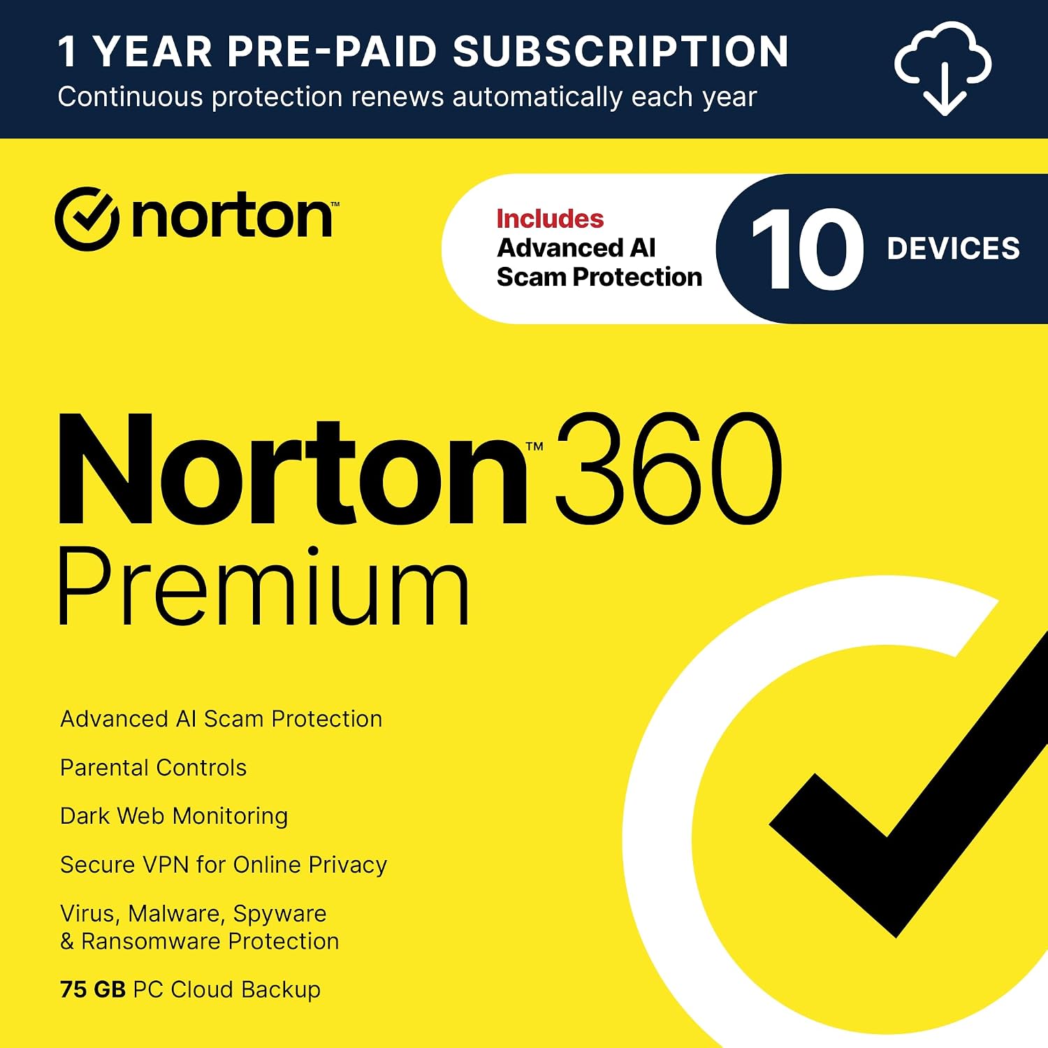 Detalle de Norton 360 Premium: All-in-One Antivirus for 10 Devices with AI Scam Protection, VPN, Dark Web Monitoring, and PC Cloud Backup