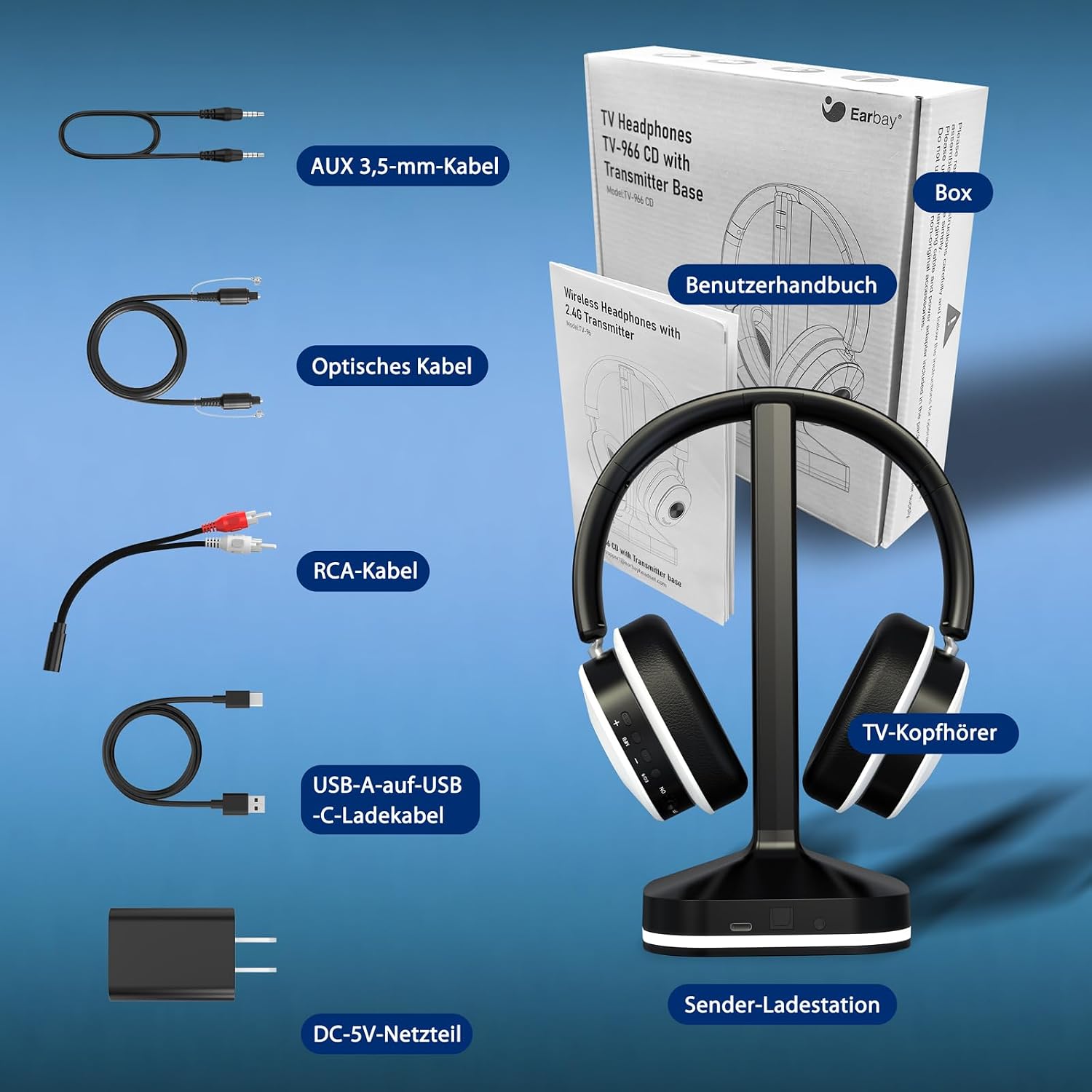 Thumbnail 5 de Funkkopfhörer Kabellos für TV – Bluetooth 5.4 Over-Ear mit Sender-Ladestation