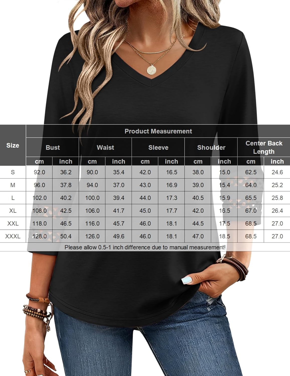 Detalle de Zeagoo Camicia Donna Elegante con Maniche 3/4 — Scollo a V, Tunica Estiva ampia