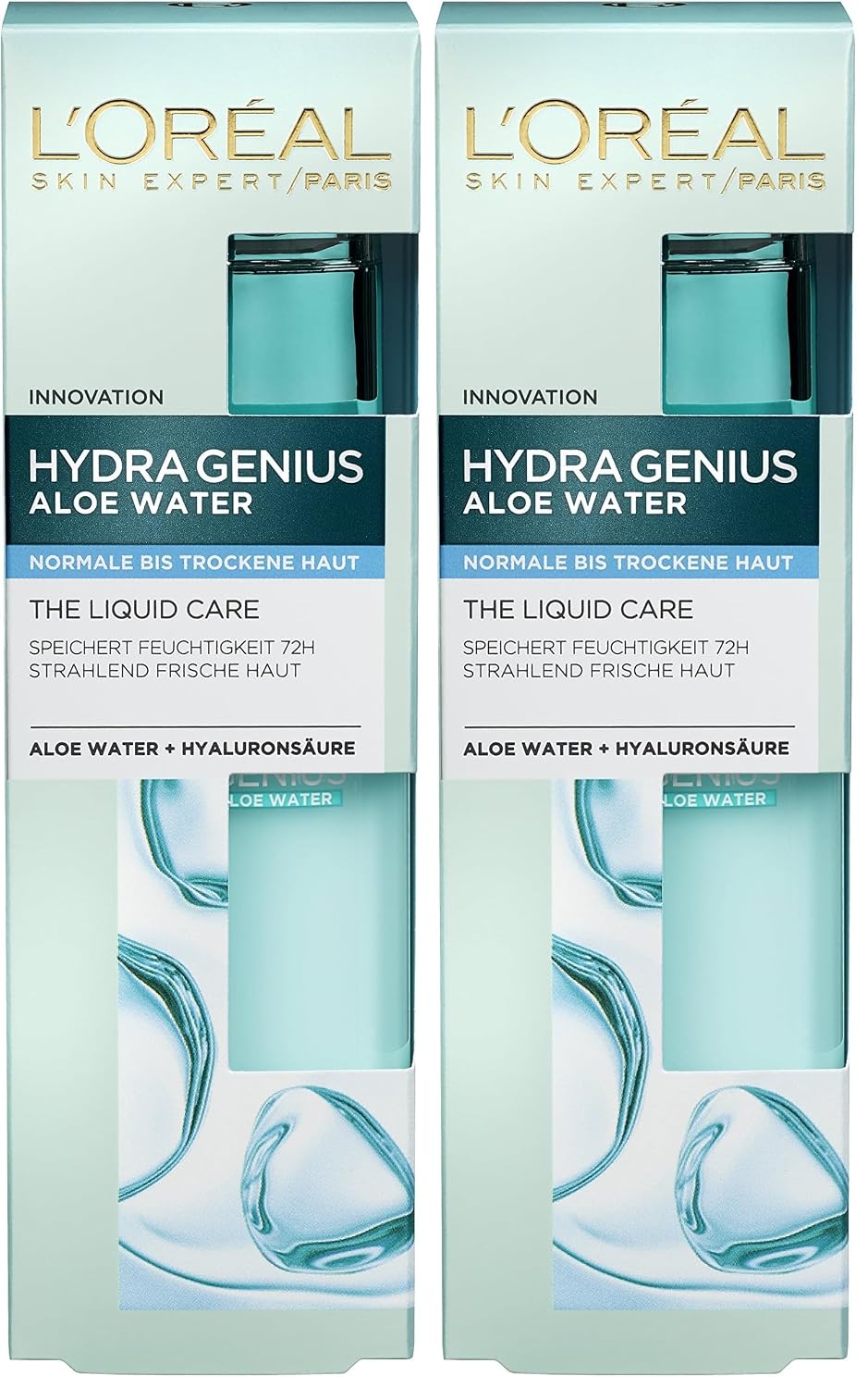 Detalle de L'Oréal Paris Hydra Genius Aloe Water Feuchtigkeitsfluid (Aloe Water & Hyaluronsäure), 70 ml – Packung mit 2