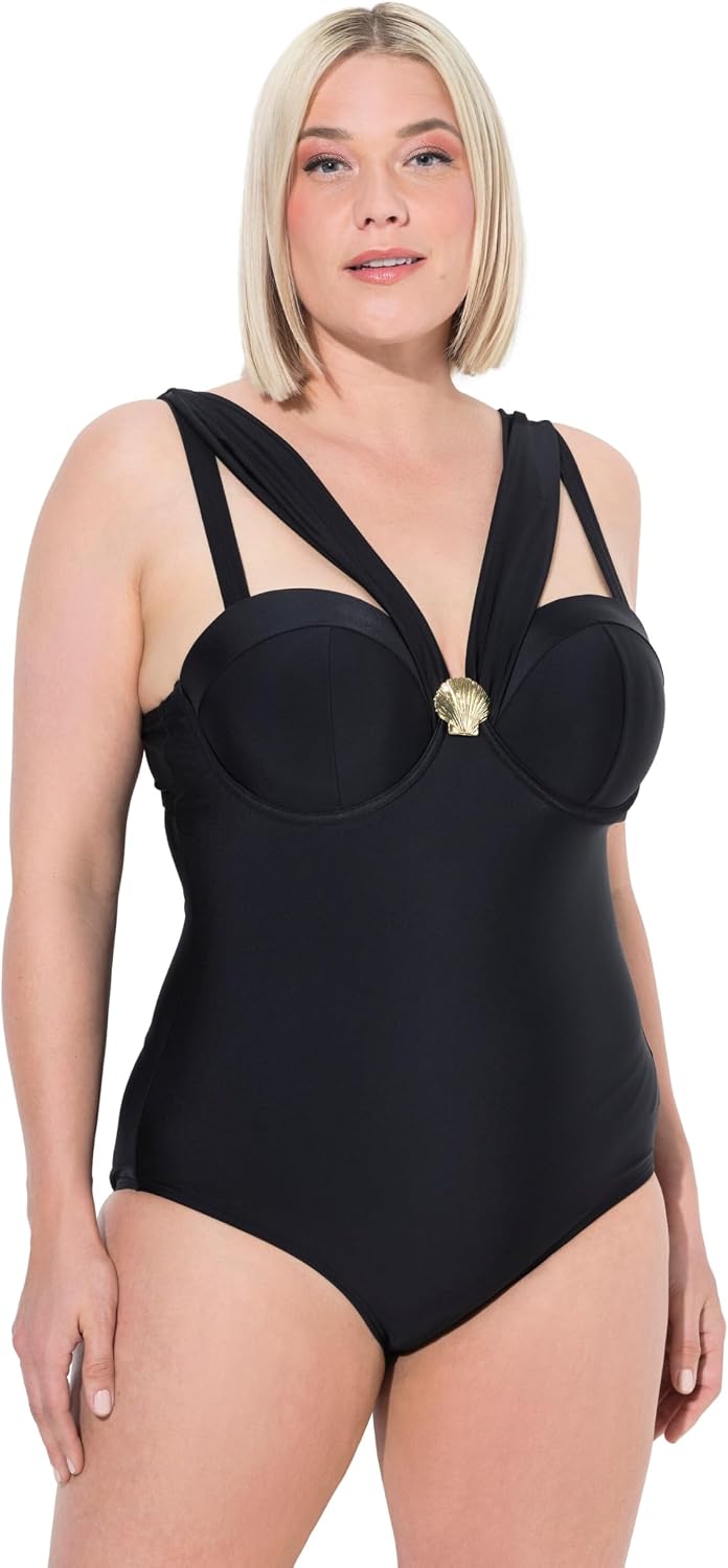 Detalle de Ulla Popken Badeanzug Chloe: costume intero donna con dettagli a conchiglia