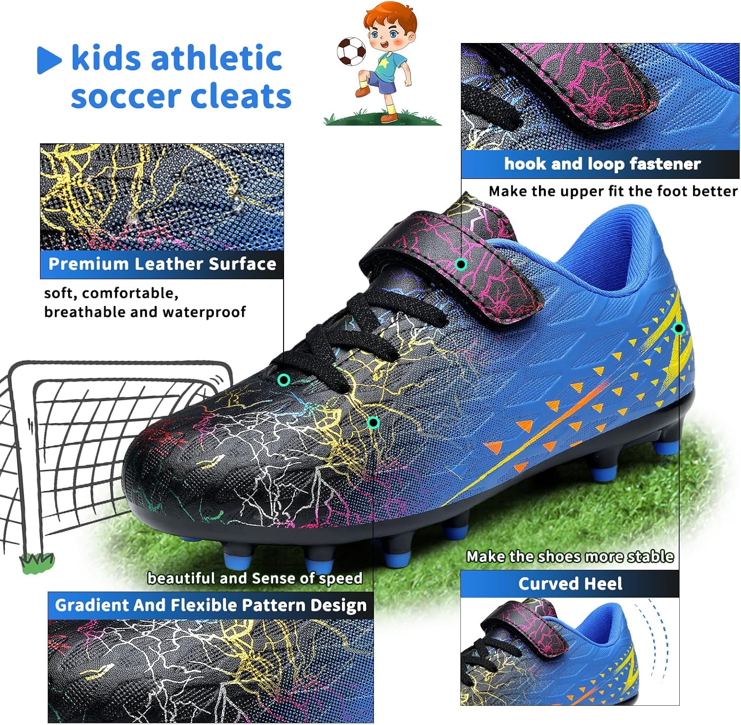 Detalle de Kids Football Boots Shoes FG/AG for Boys and Girls – Breathable, Lightweight Turf and Grass Cleats
