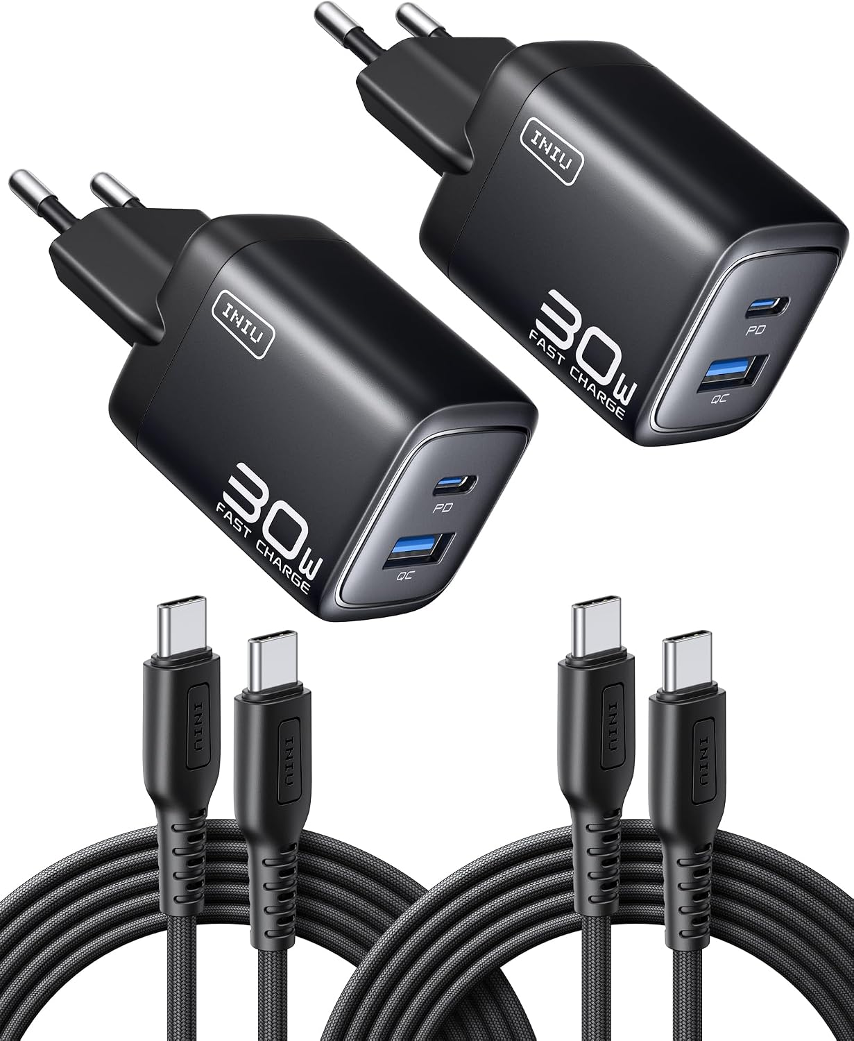 Detalle de INIU Chargeur USB‑C 30W 2 ports GaN avec câble 60W