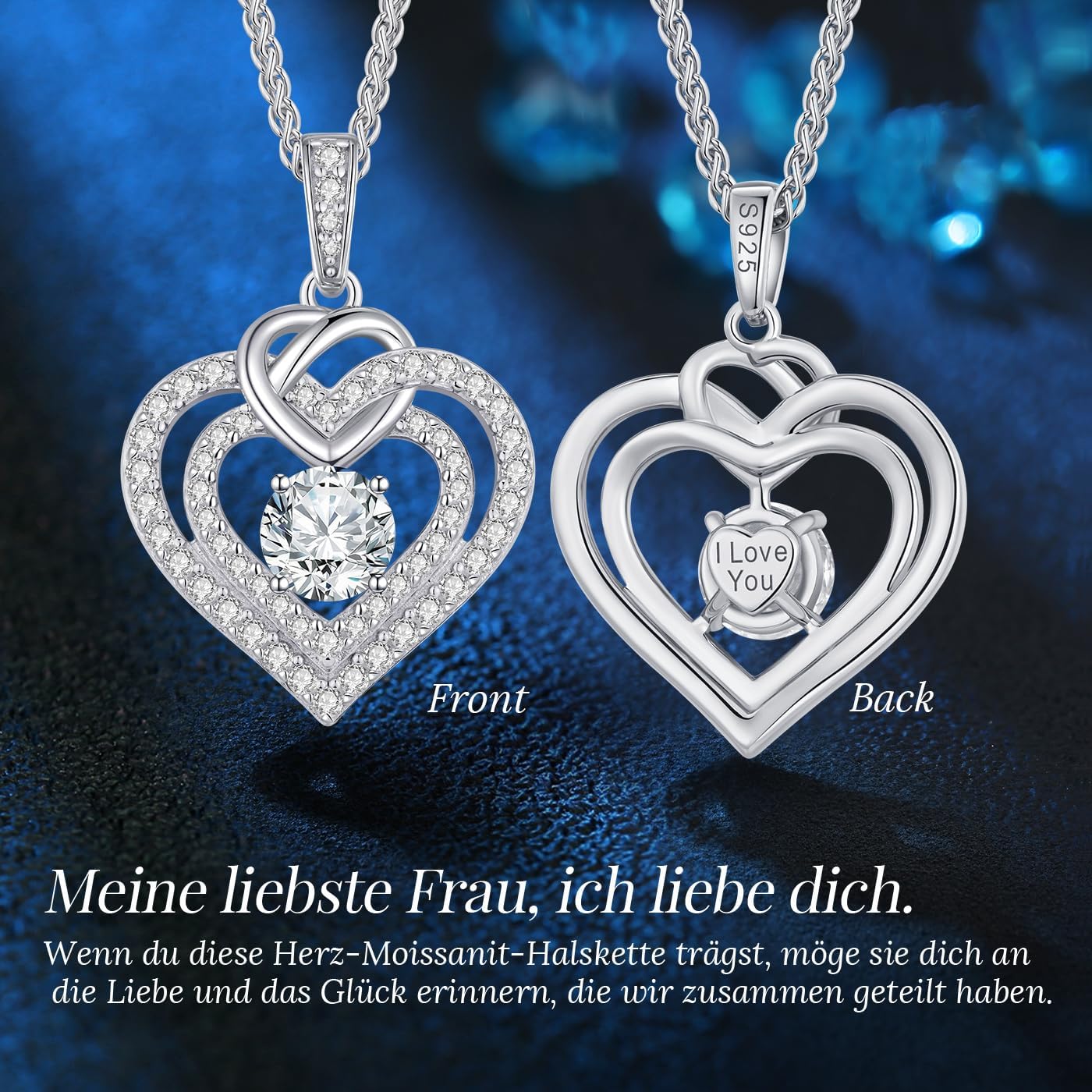 Thumbnail 4 de CDE Moissanite-Doppelherz-Halskette aus Sterling Silber 925 (VVS1, Farbe D) mit verstellbarer Länge