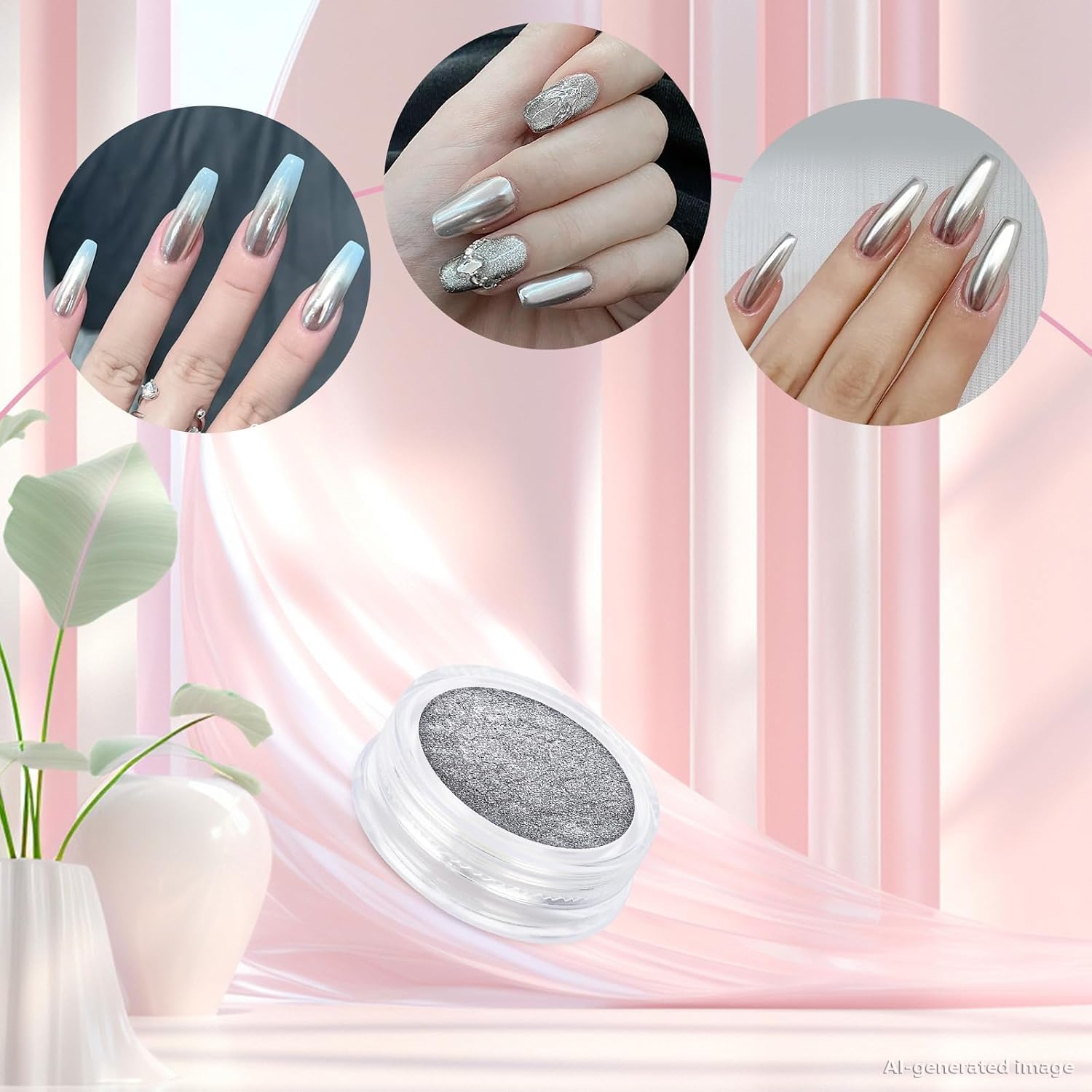 Thumbnail 3 de Artdone 8 Jars Chrome Nail Powder Magic White Pearl Kit (Mirror & Holographic Effects)