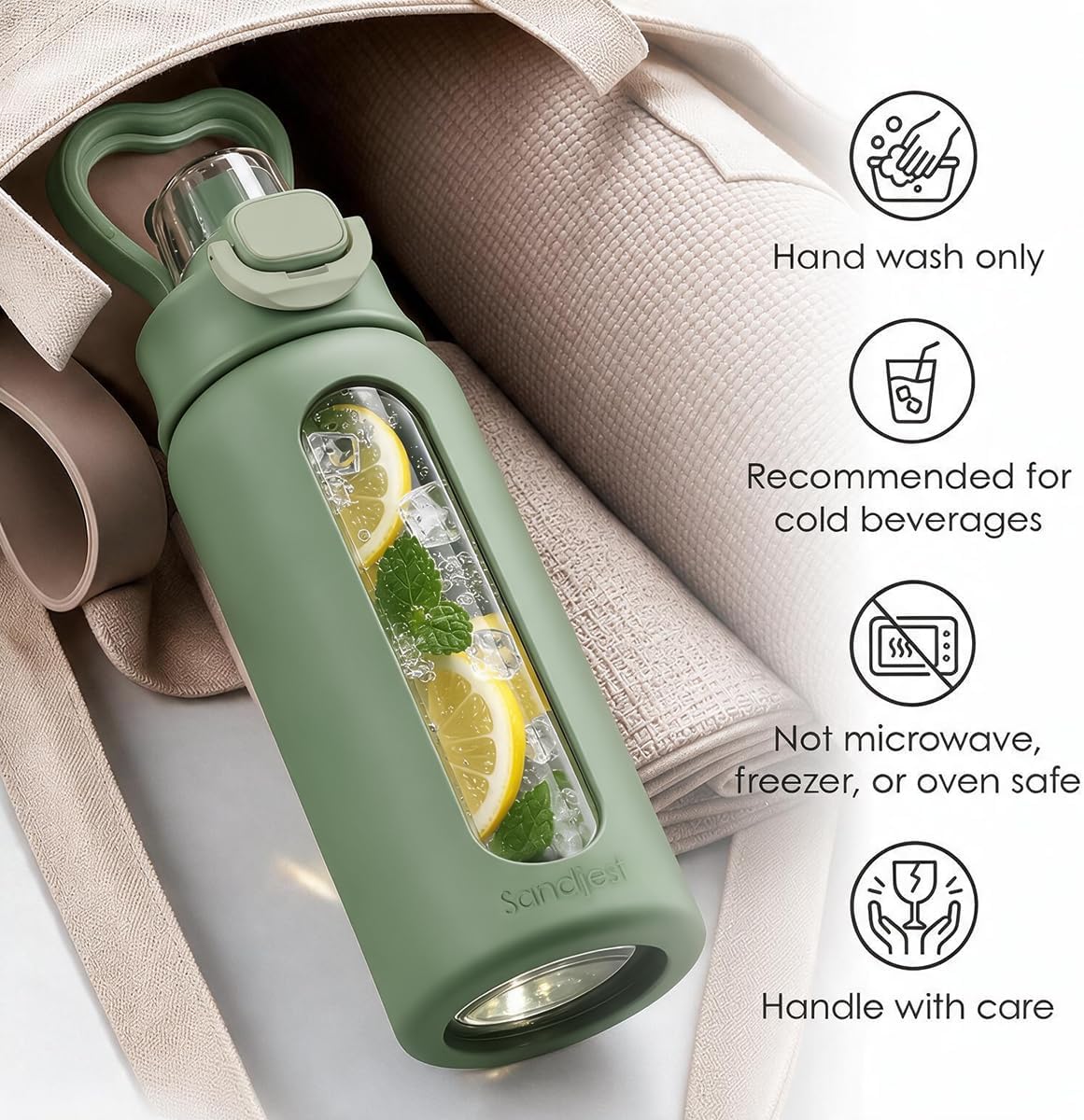 Thumbnail 6 de SANDJEST SJ-DW-GL-WB24LL Glass Water Bottle, 24 oz with Silicone Sleeve