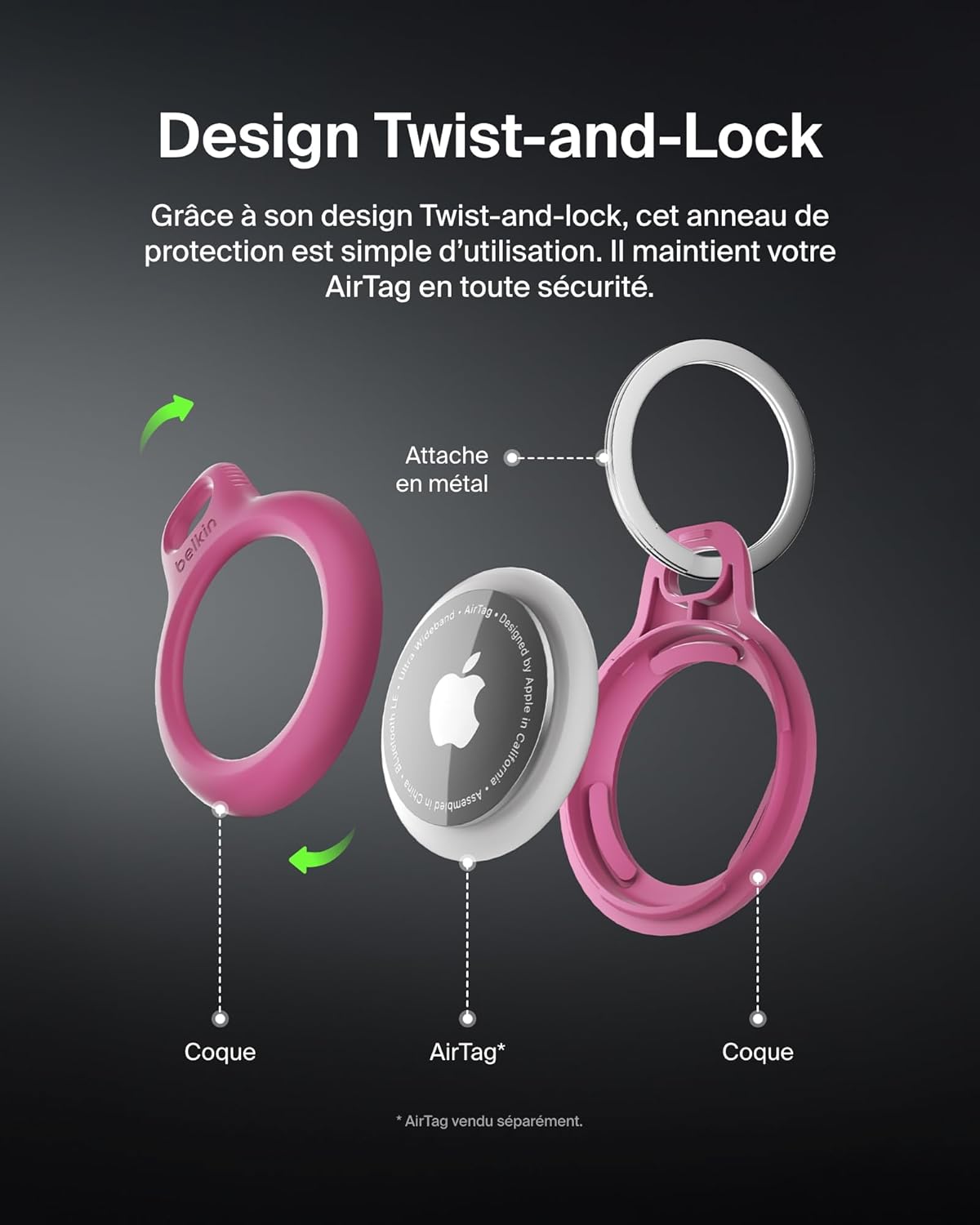 Thumbnail 3 de Belkin Étui AirTag Rose Attache Métal