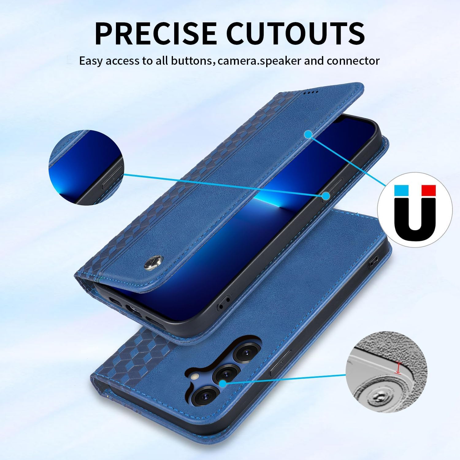 Detalle de CXTcase Samsung Galaxy S25 Hülle – PU-Leder Flip Case mit magnetischem Stoßschutz, blau