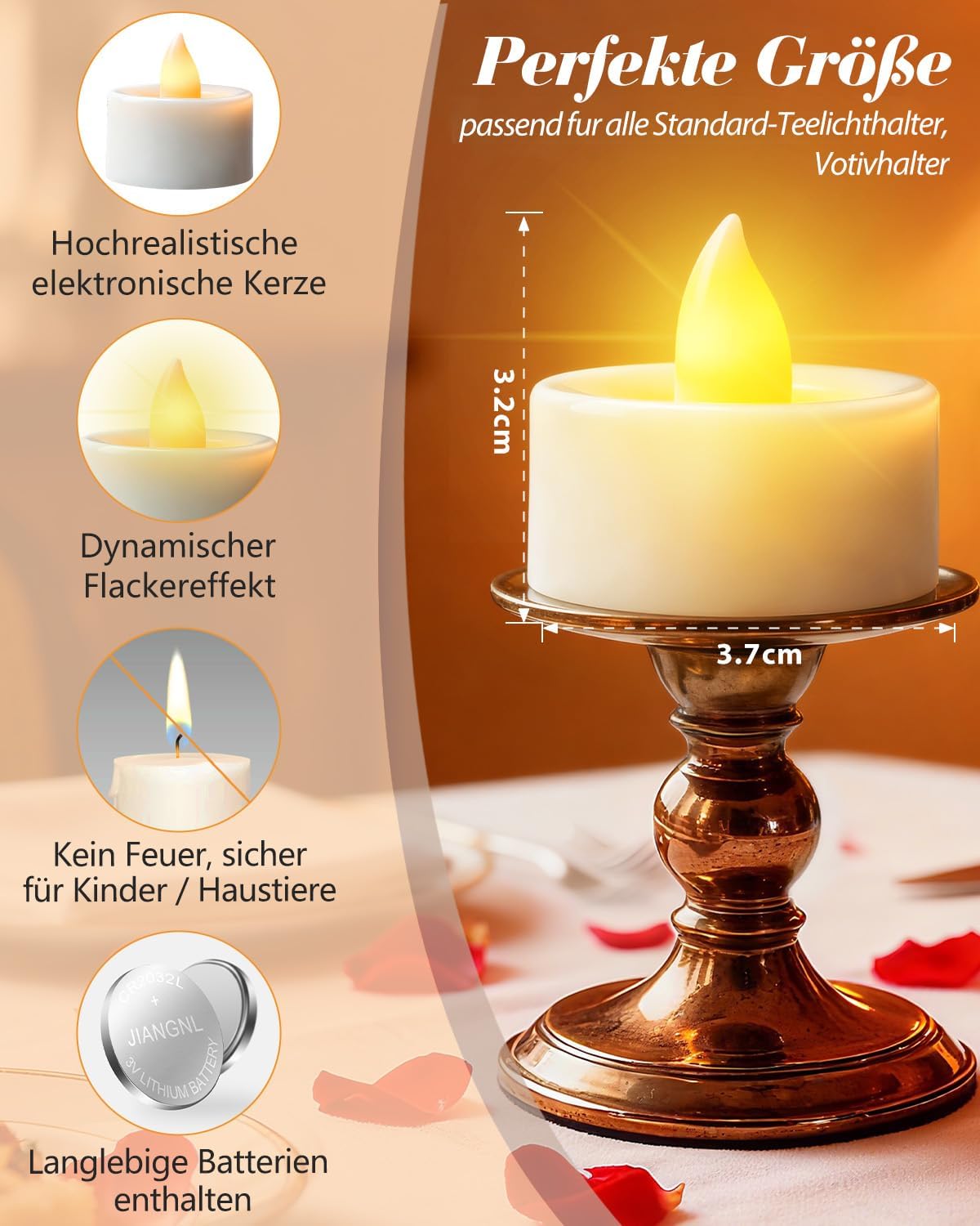 Thumbnail 1 de HAZENS LED Teelichter mit Timer – 12 Stück, flammenlos, warmweiß, 3,5 × 3,6 cm