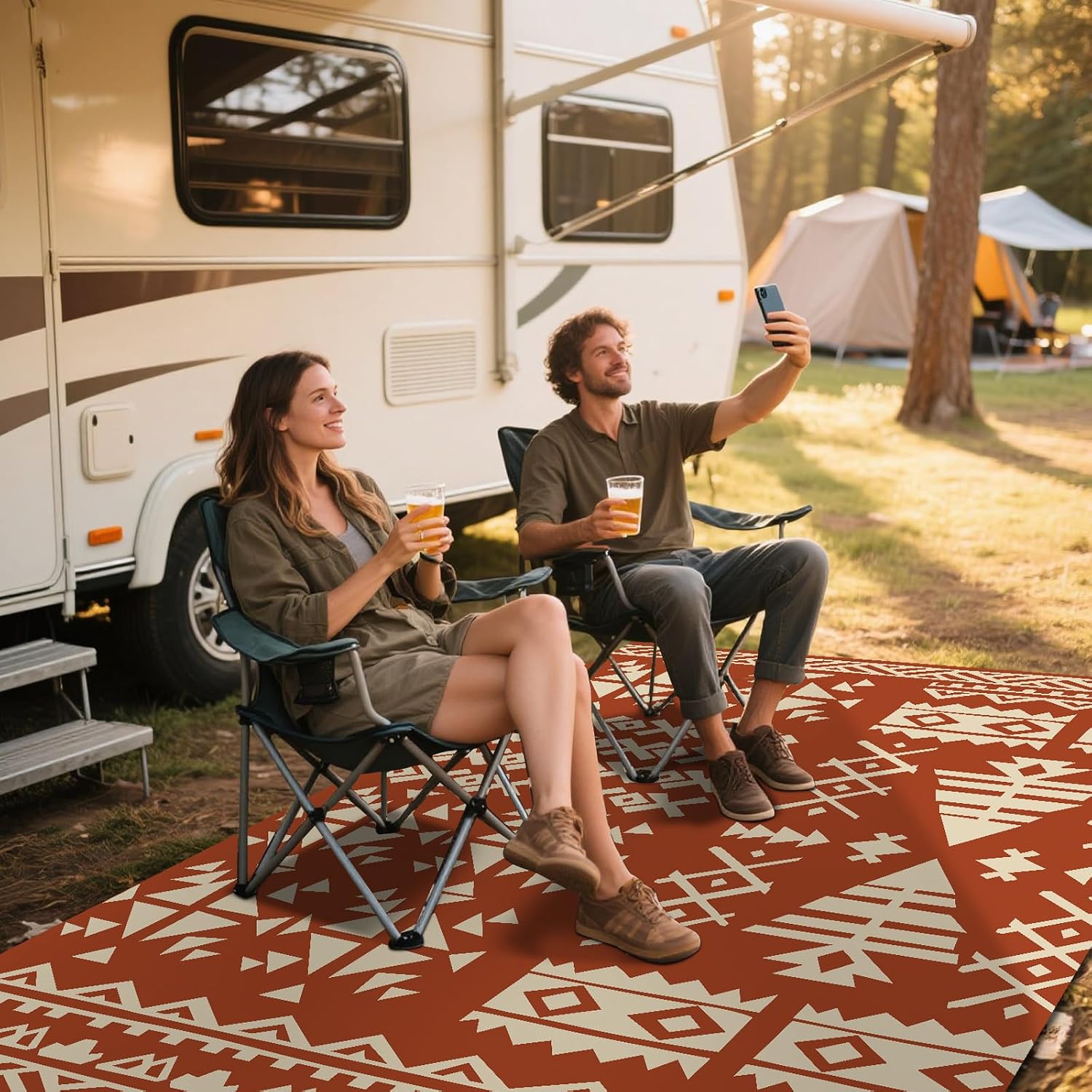 Thumbnail 5 de WILDROOTS Rust Red Exotic 6x9 ft Outdoor Rug, Reversible Polypropylene