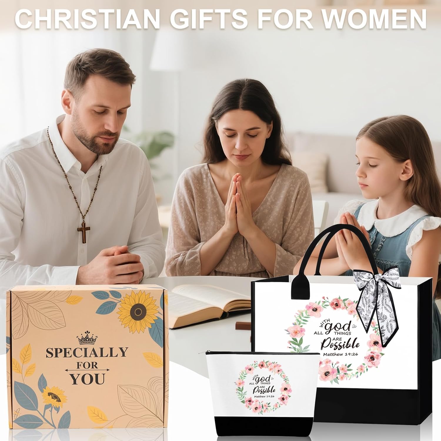 Detalle de SHXWELL Christian gifts for women: faith-based tote and accessories set (9 pcs)