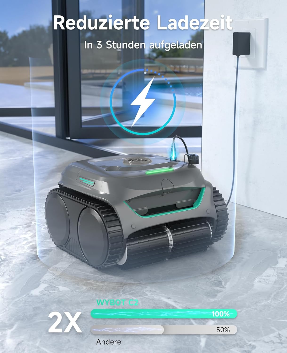 Thumbnail 6 de WYBOT C2 Poolroboter Akku Boden und Wand – 3‑Fach Motor, Doppelfiltration, App‑Steuerung