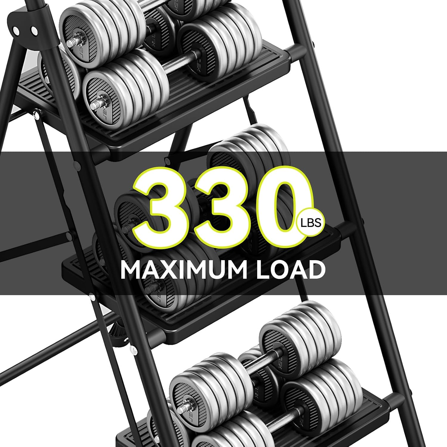 Detalle de KINGRACK 3 Step Folding Ladder – Sturdy, Lightweight Steel Stool with Non-Slip Pedals