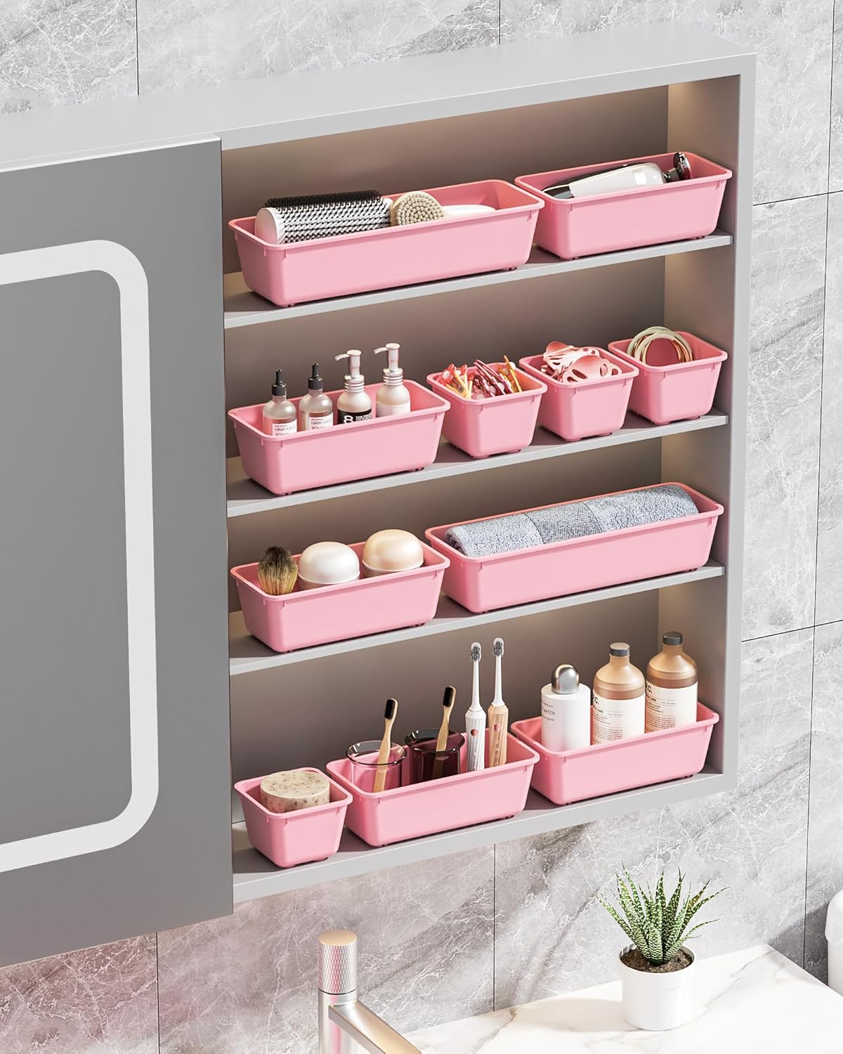 Thumbnail 6 de Canfanni PINK 13-Piece Plastic Drawer Organizer Set, 3 Sizes, Pink